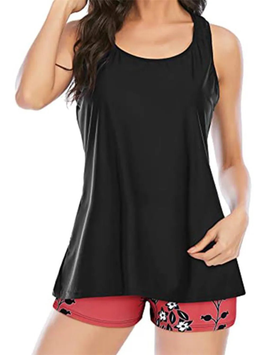 Cutout Printed Round Neck Three - Piece Swim Set - MAD RUFFI