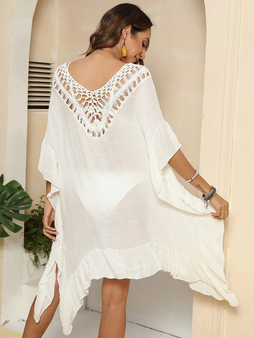 Cutout Ruffled Half Sleeve Cover - Up - MAD RUFFI