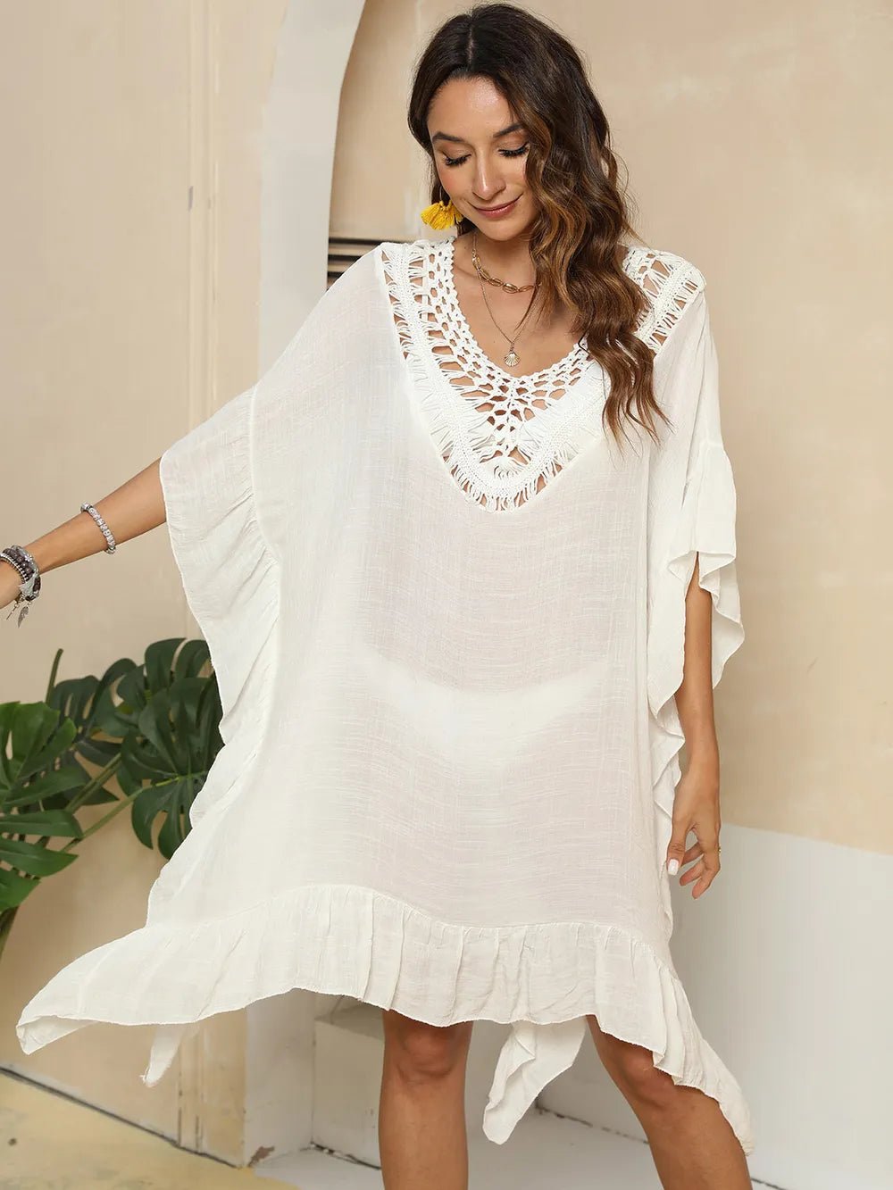 Cutout Ruffled Half Sleeve Cover - Up - MAD RUFFI