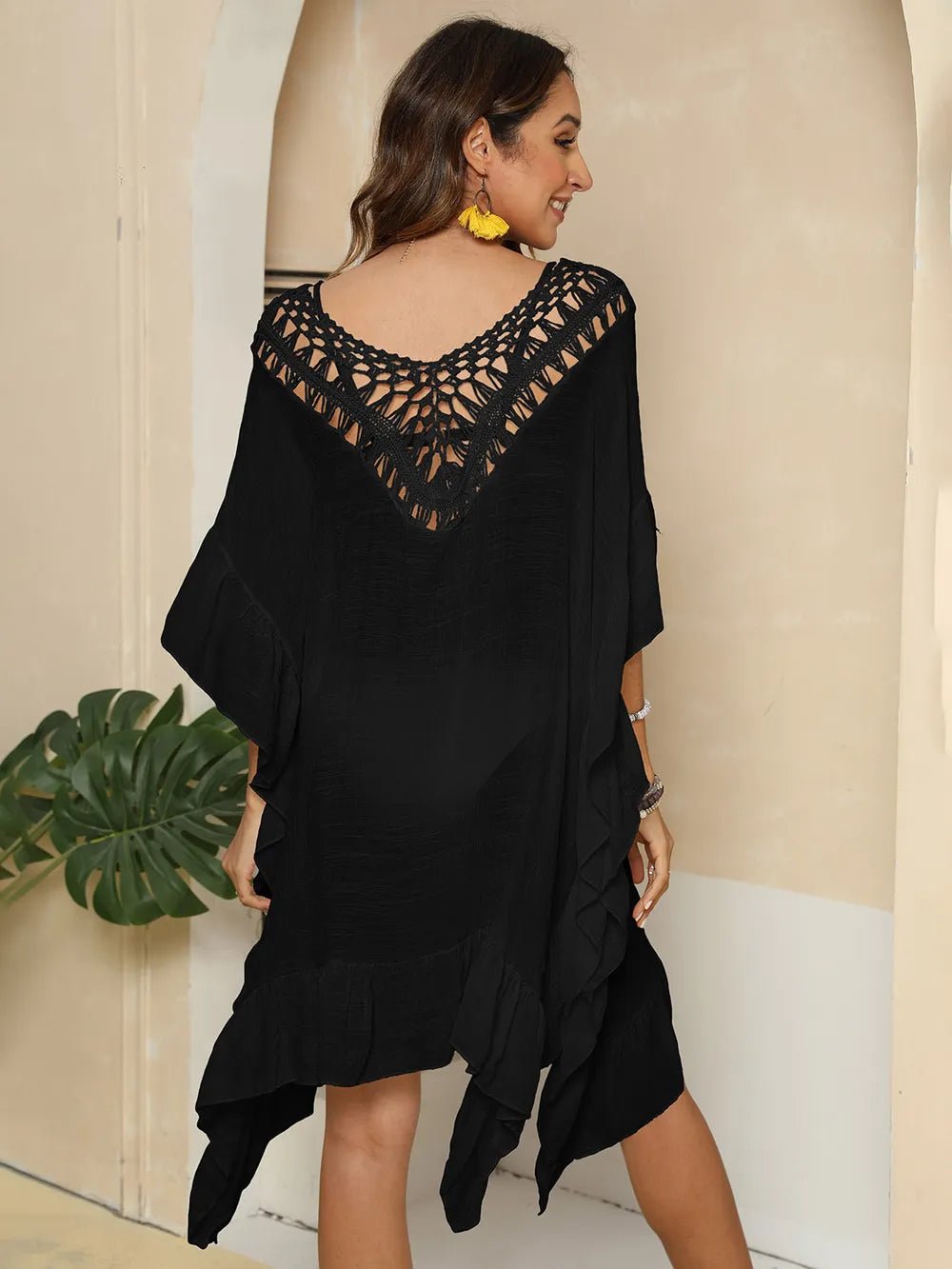 Cutout Ruffled Half Sleeve Cover - Up - MAD RUFFI