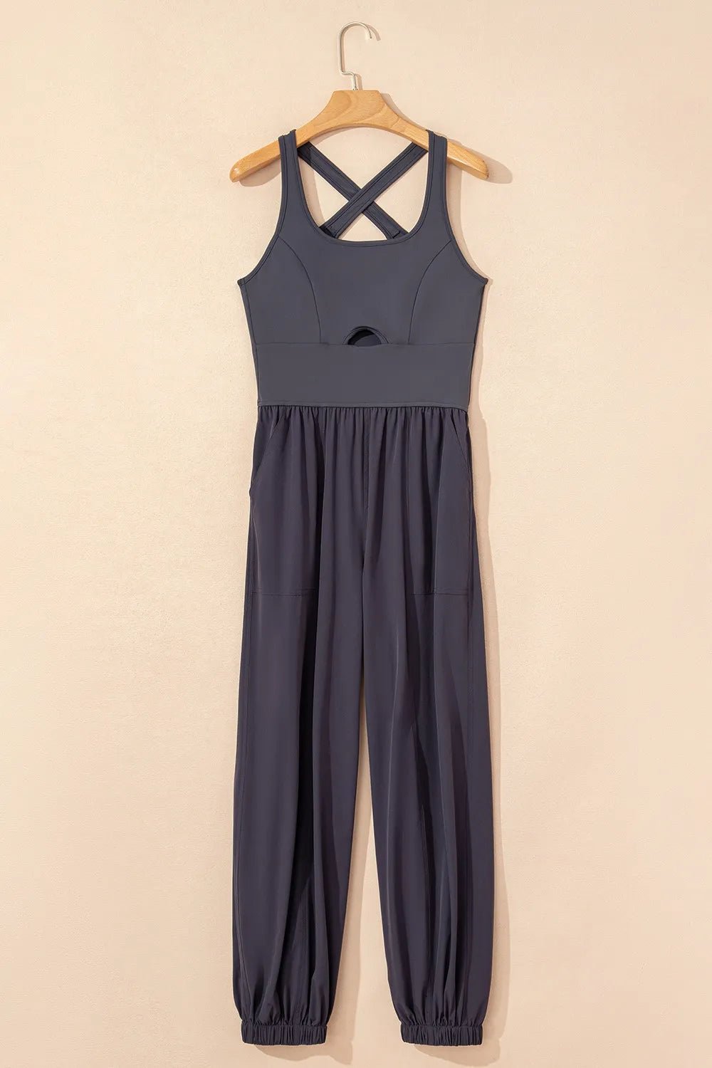 Cutout Square Neck Wide Strap Active Jumpsuit - MAD RUFFI