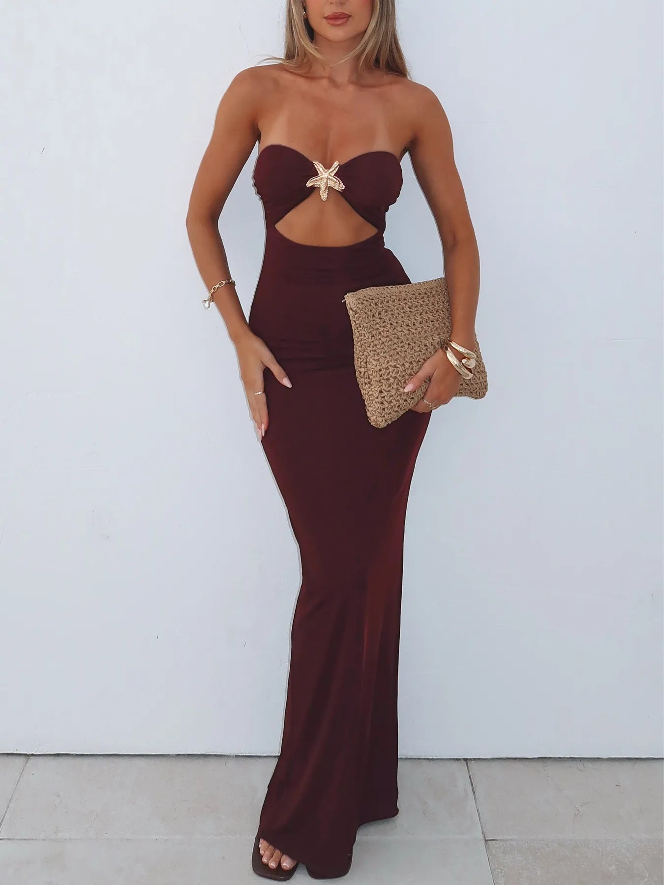 Cutout Sweetheart Neck Tube Maxi Dress - MAD RUFFI