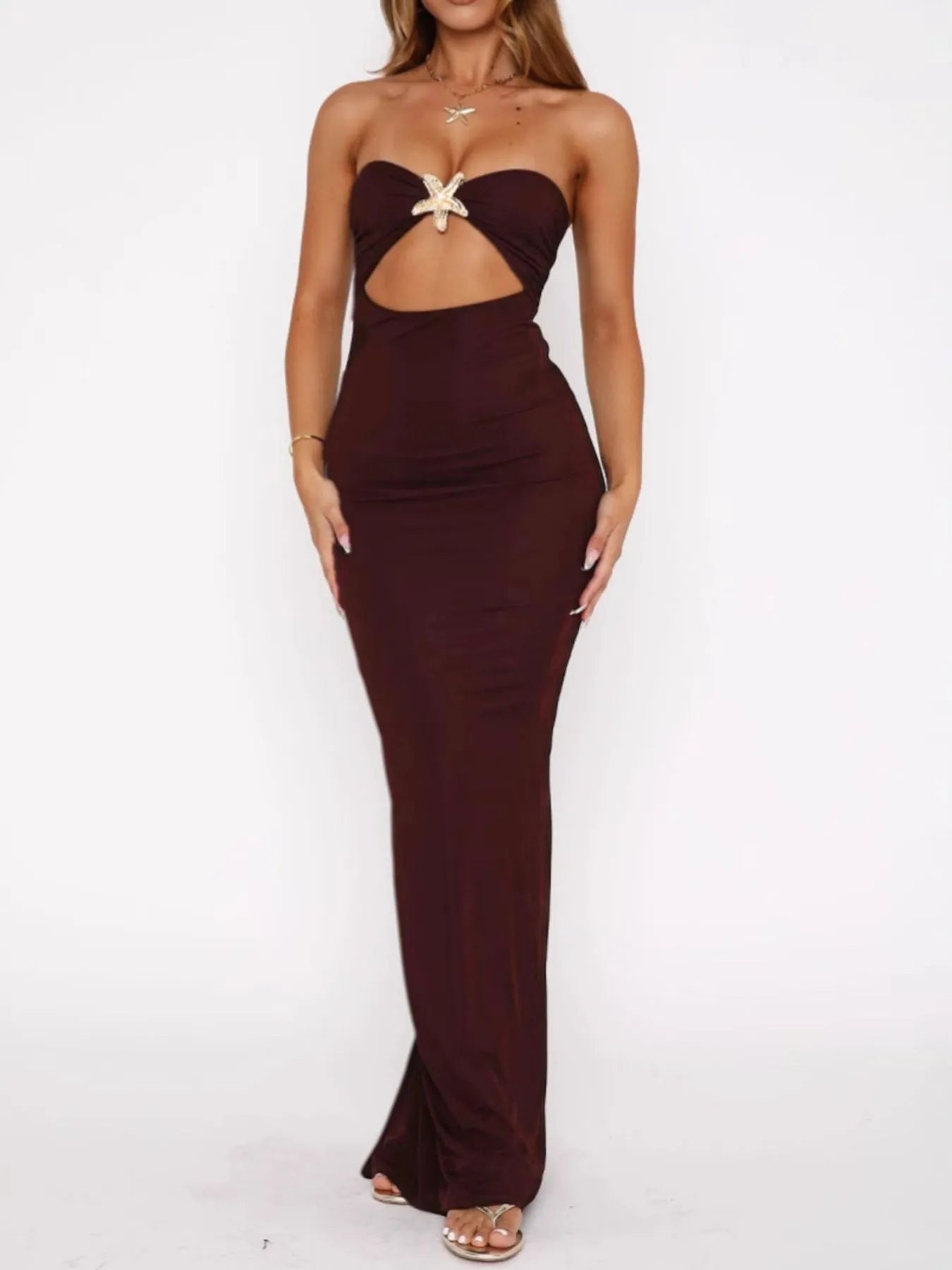 Cutout Sweetheart Neck Tube Maxi Dress - MAD RUFFI