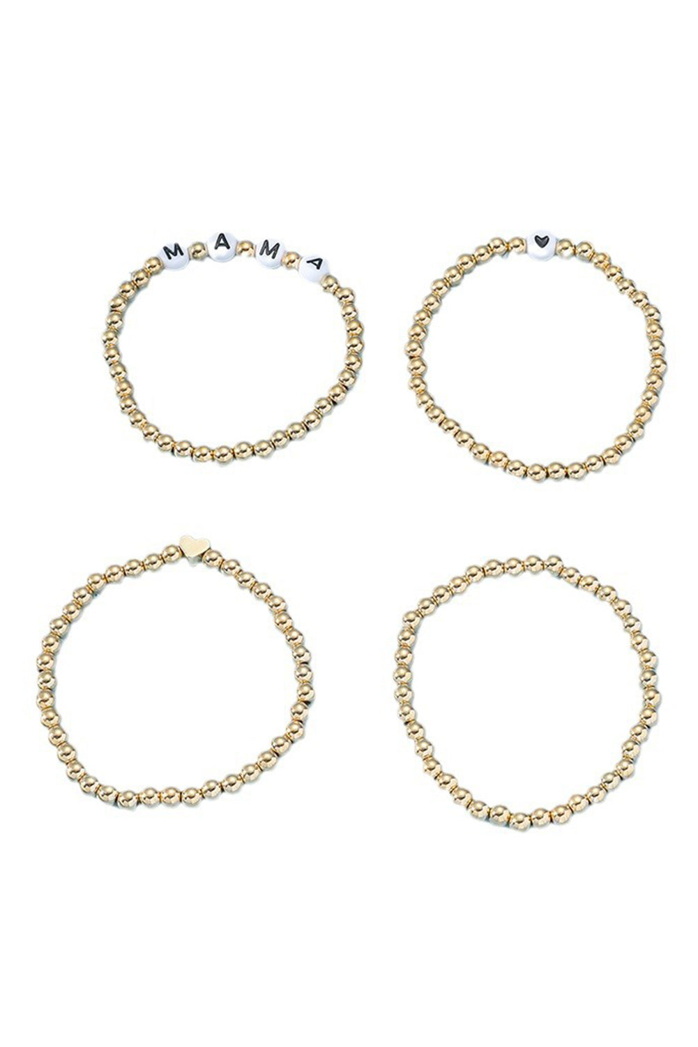 Gold MAMA Heart Bead 4Pcs Bracelets Set for Women