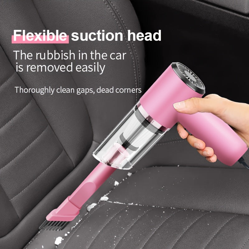 Powerful 12V Handheld Car Vacuum - Compact, Wired Design for Easy Dust & Pet Hair Removal, Includes Accessories Kit