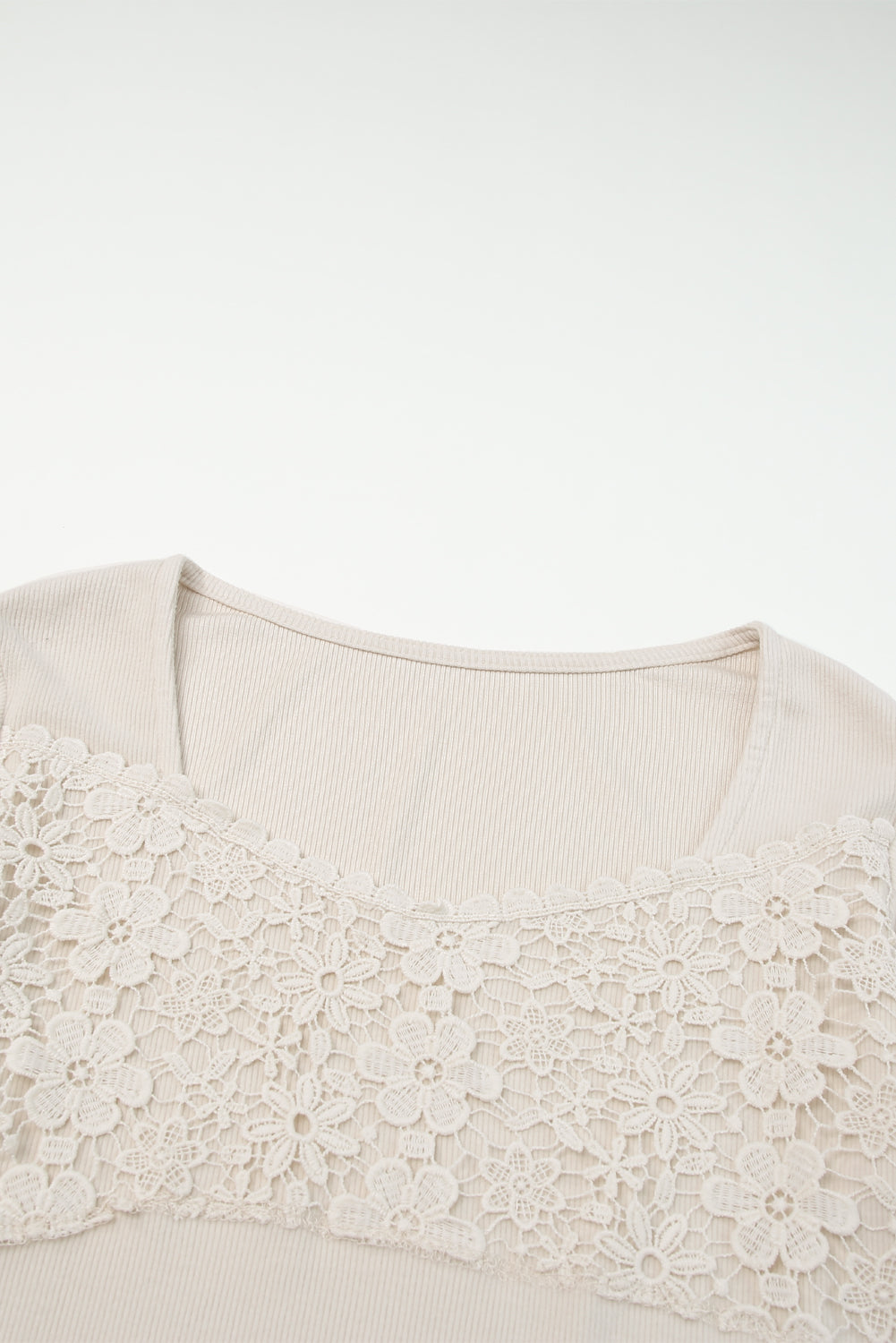 Beige Lace Contrast Casual Long Sleeve Top - MAD RUFFI