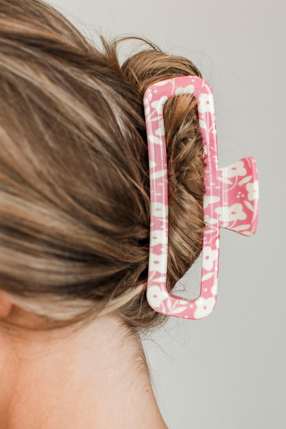 Pink Floral Printed Hollow Out Hair Claw for Elegant Styles