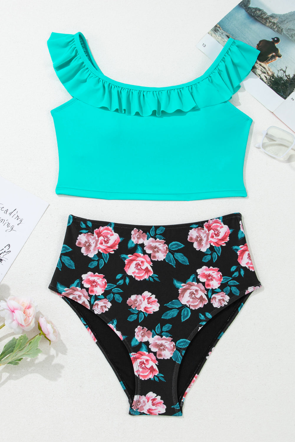 SEA GREEN RUBLUX CLAQUE COUC SWAT et Shorts floraux Sett Bikini