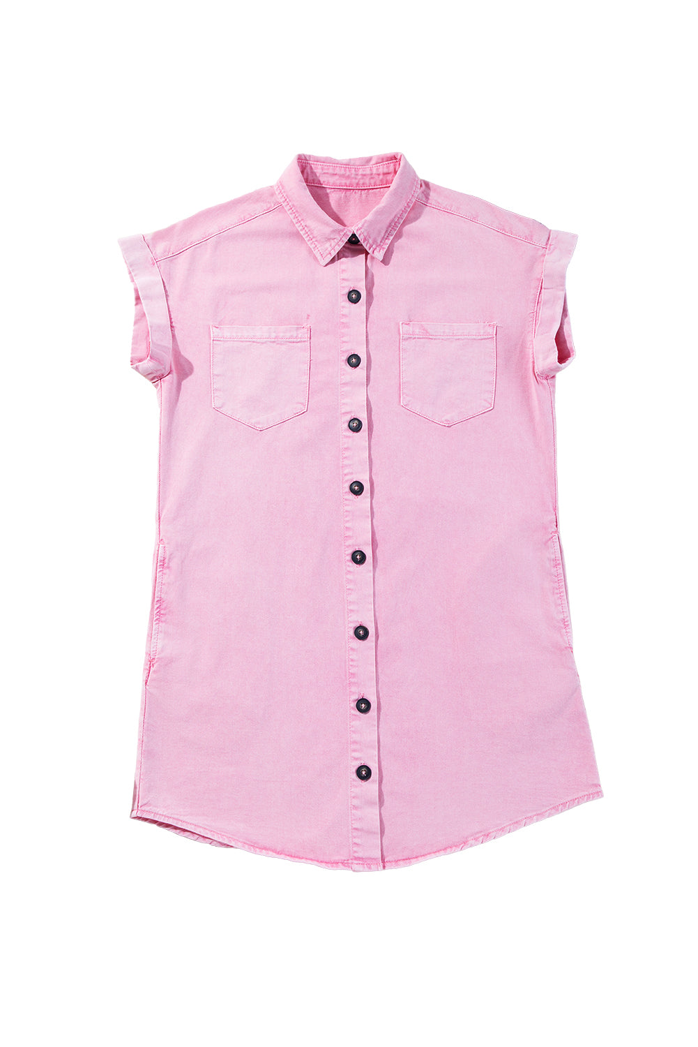 Robe de chemise en jean de poche double rose poitrine