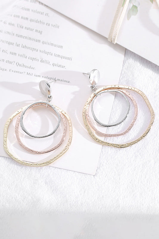 Silver 3-Color Concentric Rings Dangle Earrings for Women