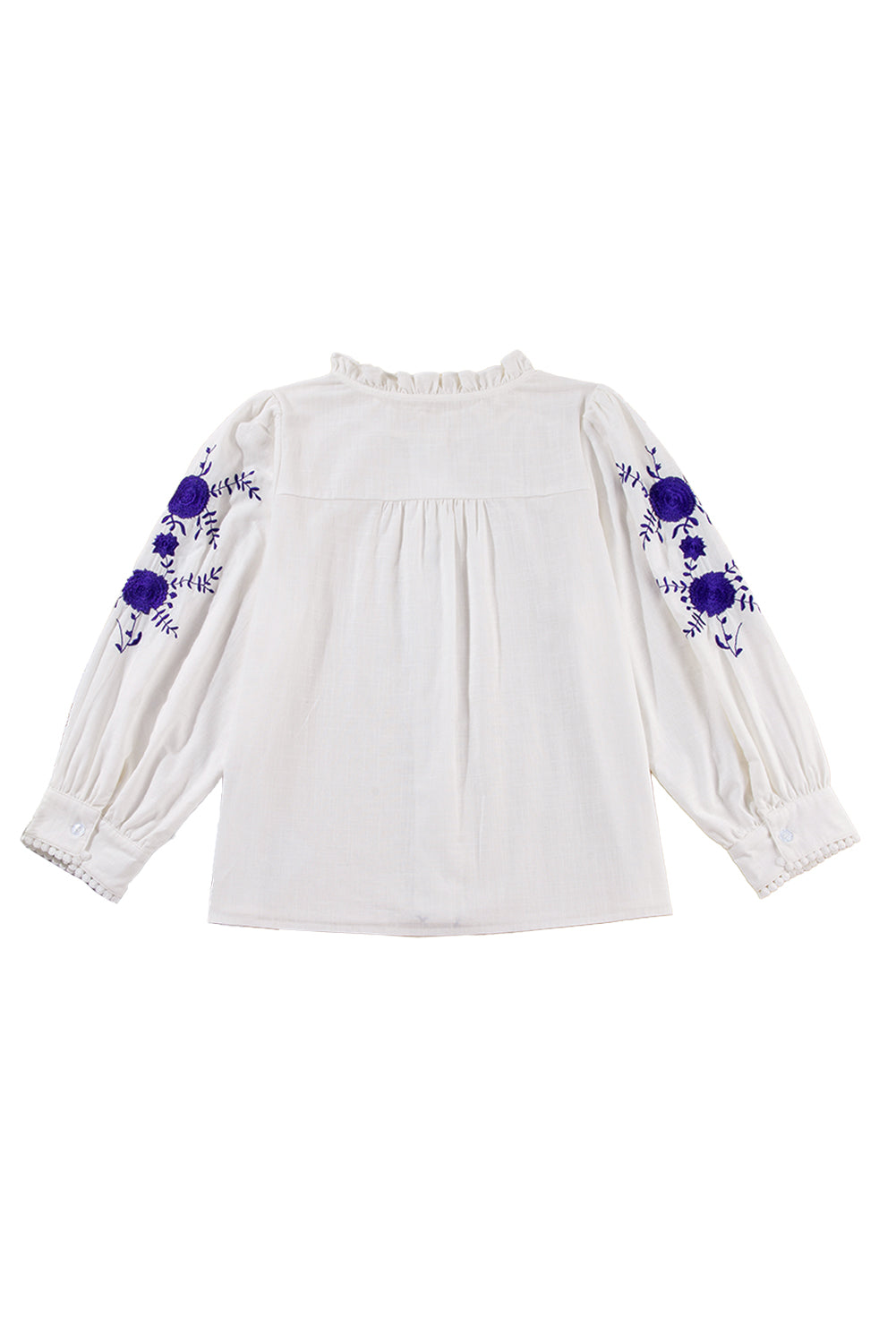 Botón de bordado bordado floral blanco blusa boho