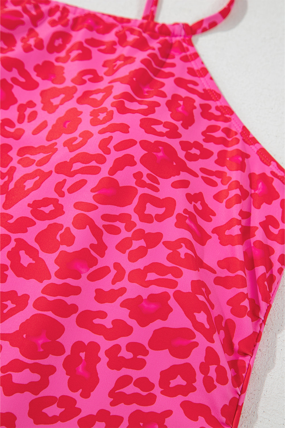 Rose Leopard Drawstring Side Tankini 2pcs Swimsuit