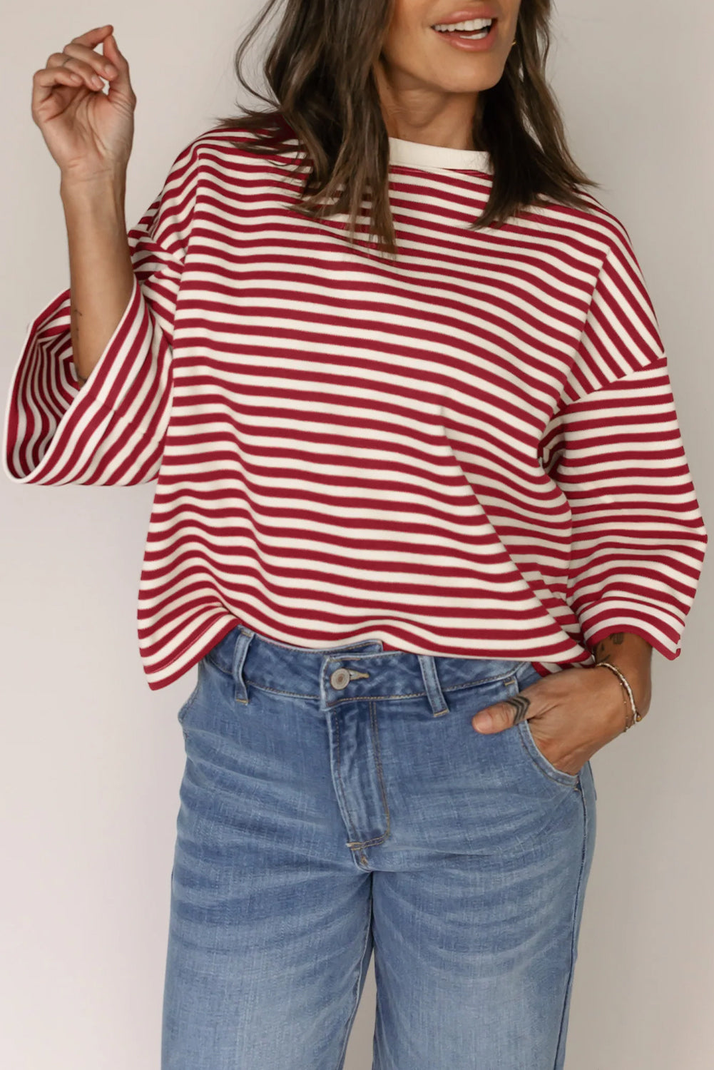 Red Striped Bowknot Backless T-Shirt