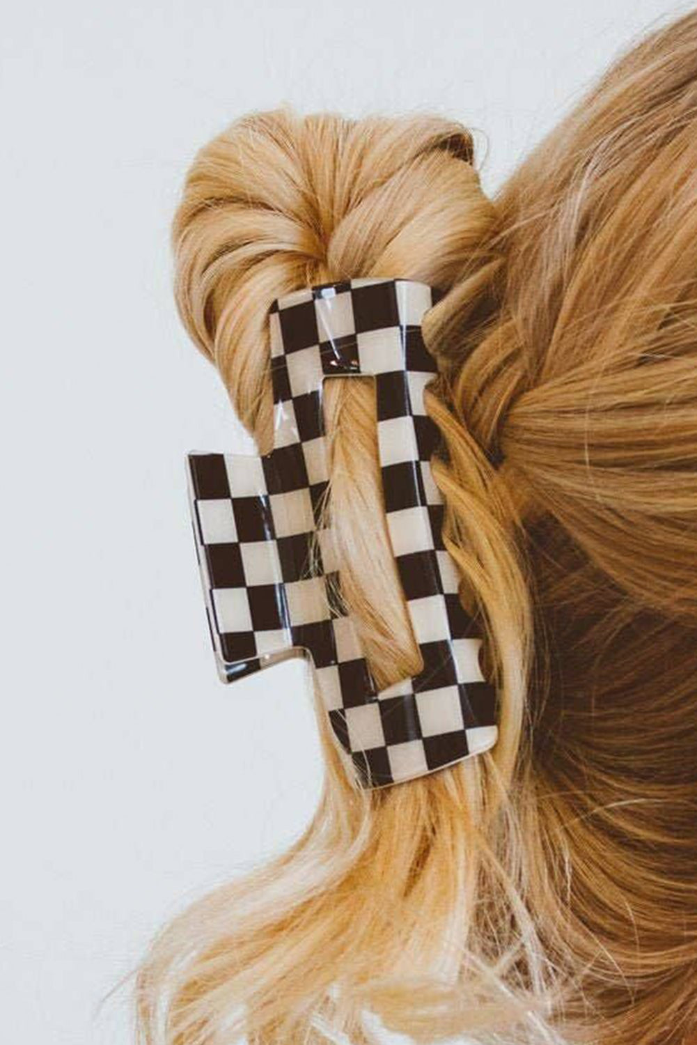 Light Green Checkered Print Hollow Out Hair Clip for Style