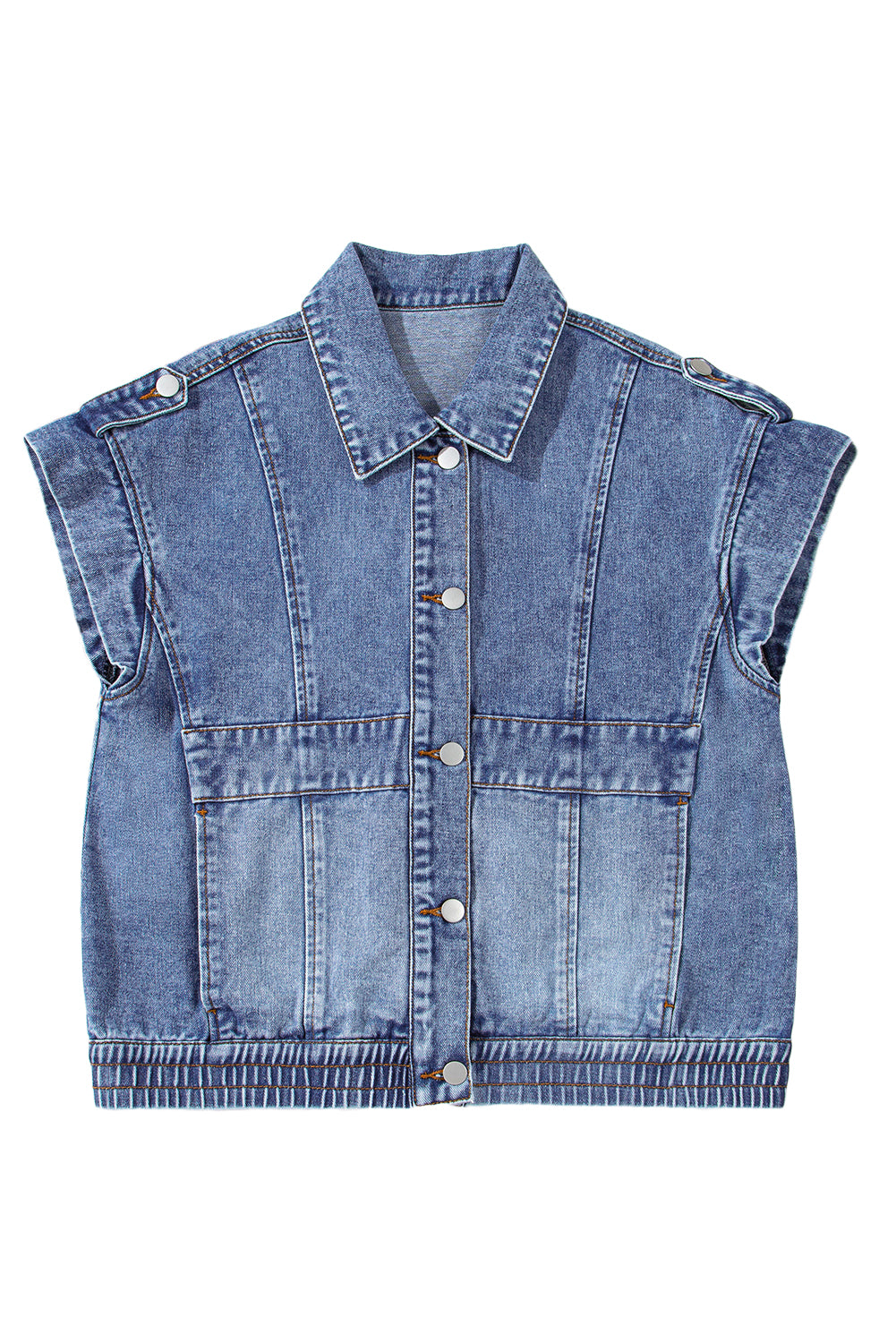 Ashleigh Blue Acid Wash Elastic Hem Button Up Denim Vest