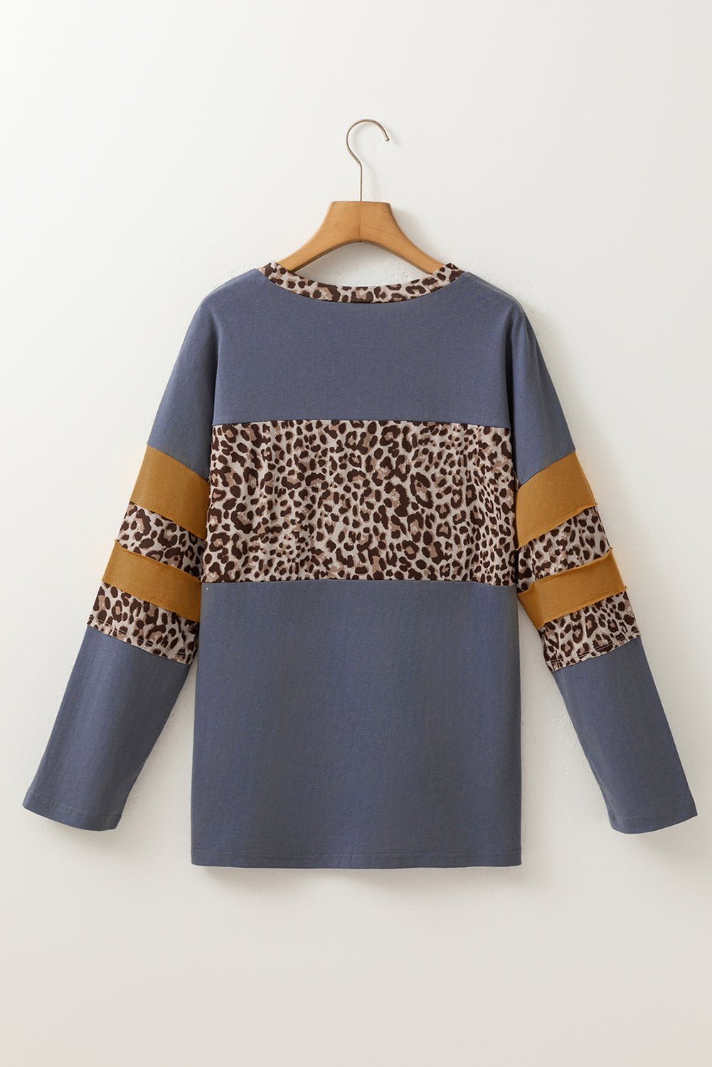 Dark Blue Leopard Colorblock Patchwork Drop Shoulder Top - MAD RUFFI