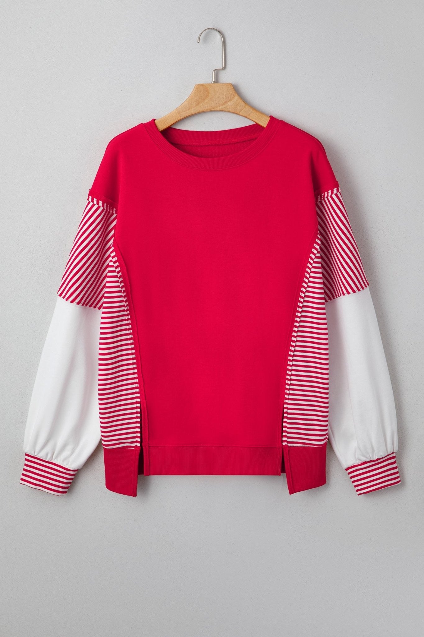 Dark Blue Striped Patchwork Sleeve Colorblock Sweatshirt - MAD RUFFI