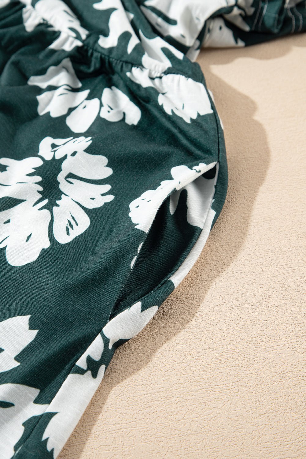 Dark Green Floral Print Ruffle Sleeve Empire Waist Mini Dress - MAD RUFFI