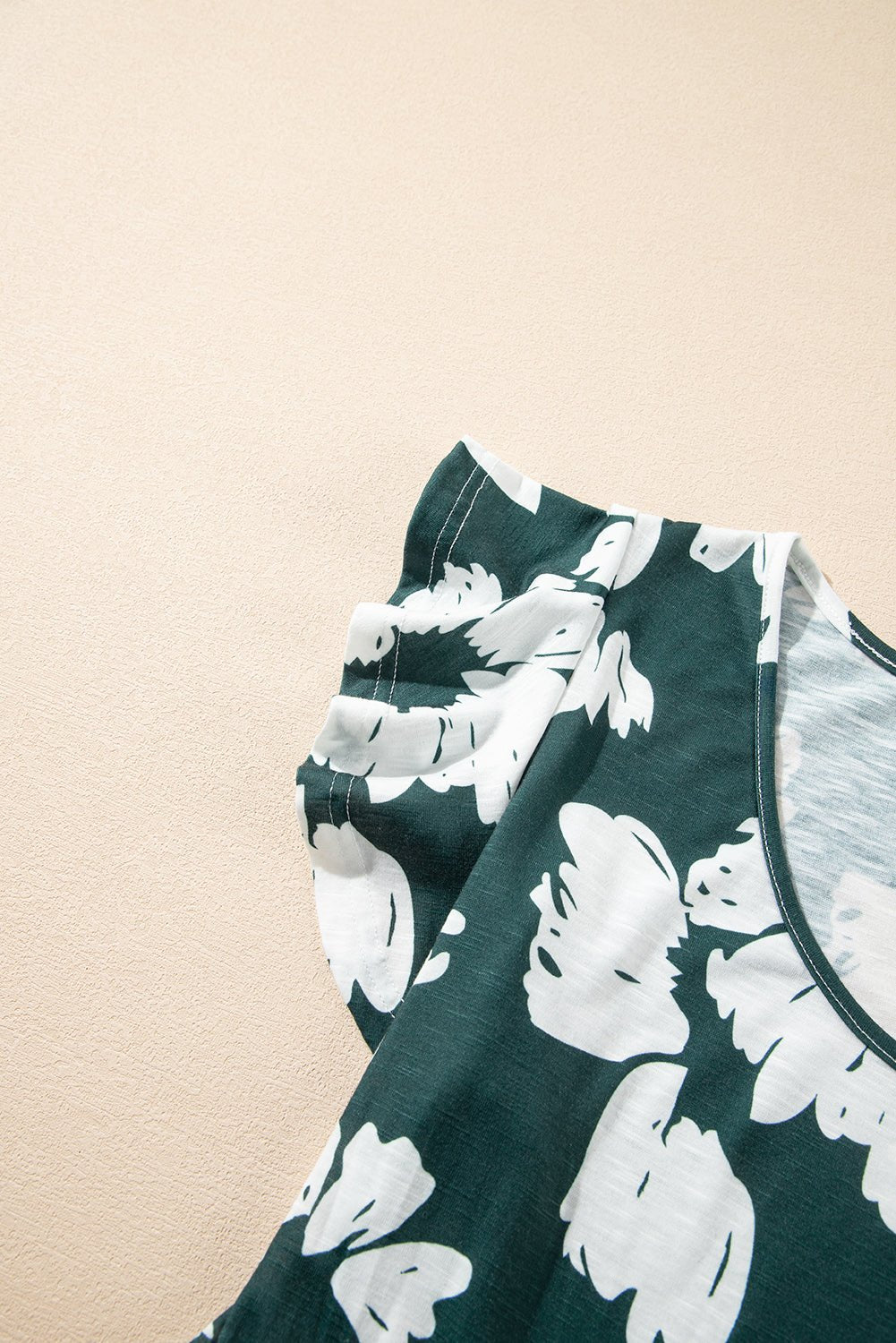 Dark Green Floral Print Ruffle Sleeve Empire Waist Mini Dress - MAD RUFFI