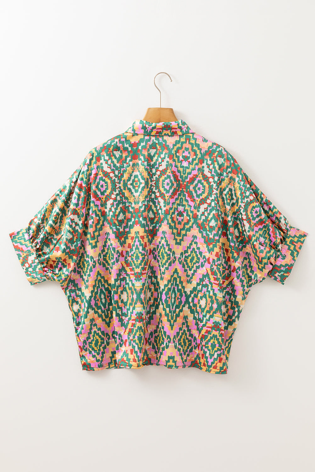 Dark Green Geometric Print Button Up Shirt - MAD RUFFI