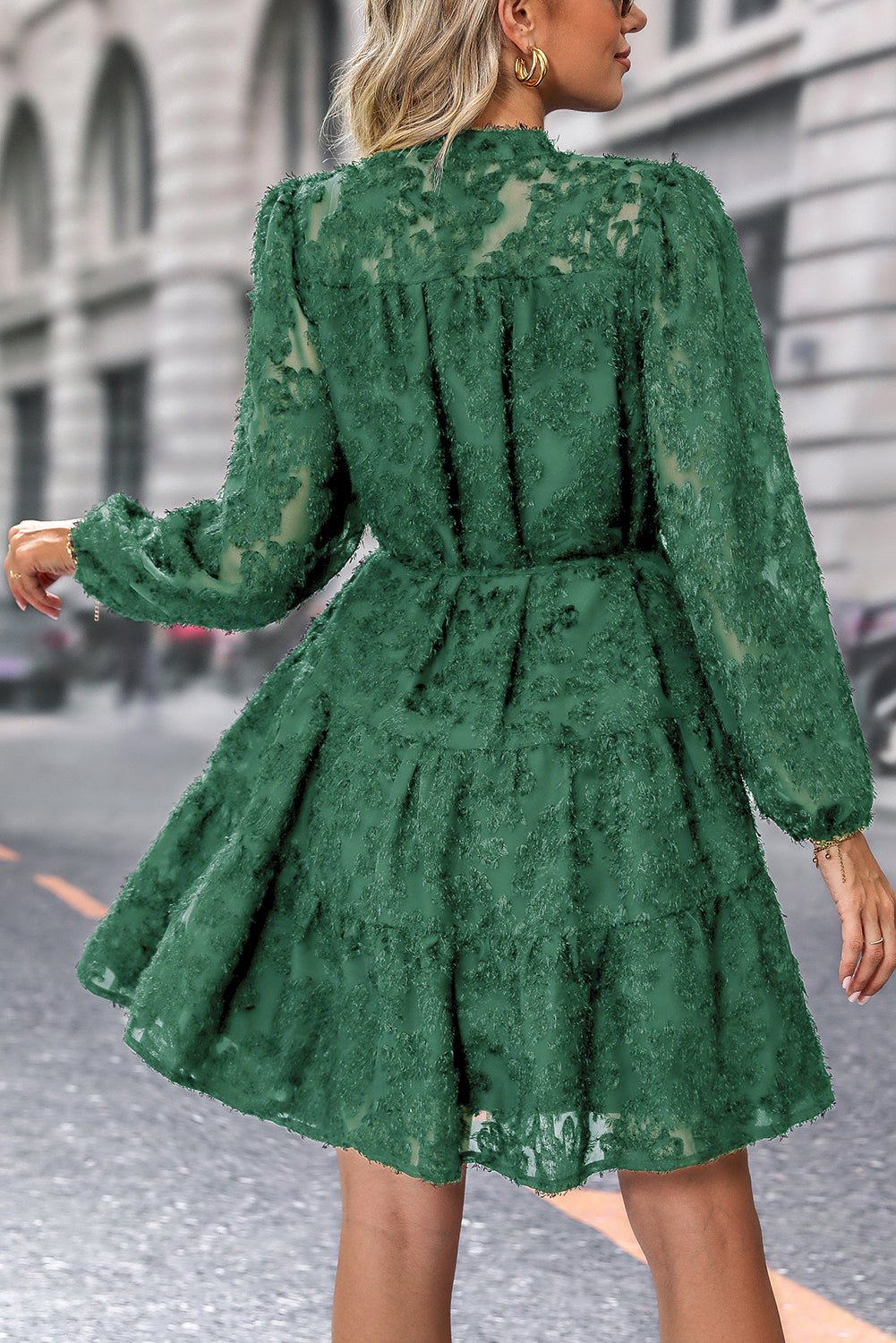 Dark Green Jacquard Long Sleeve Dress - MAD RUFFI
