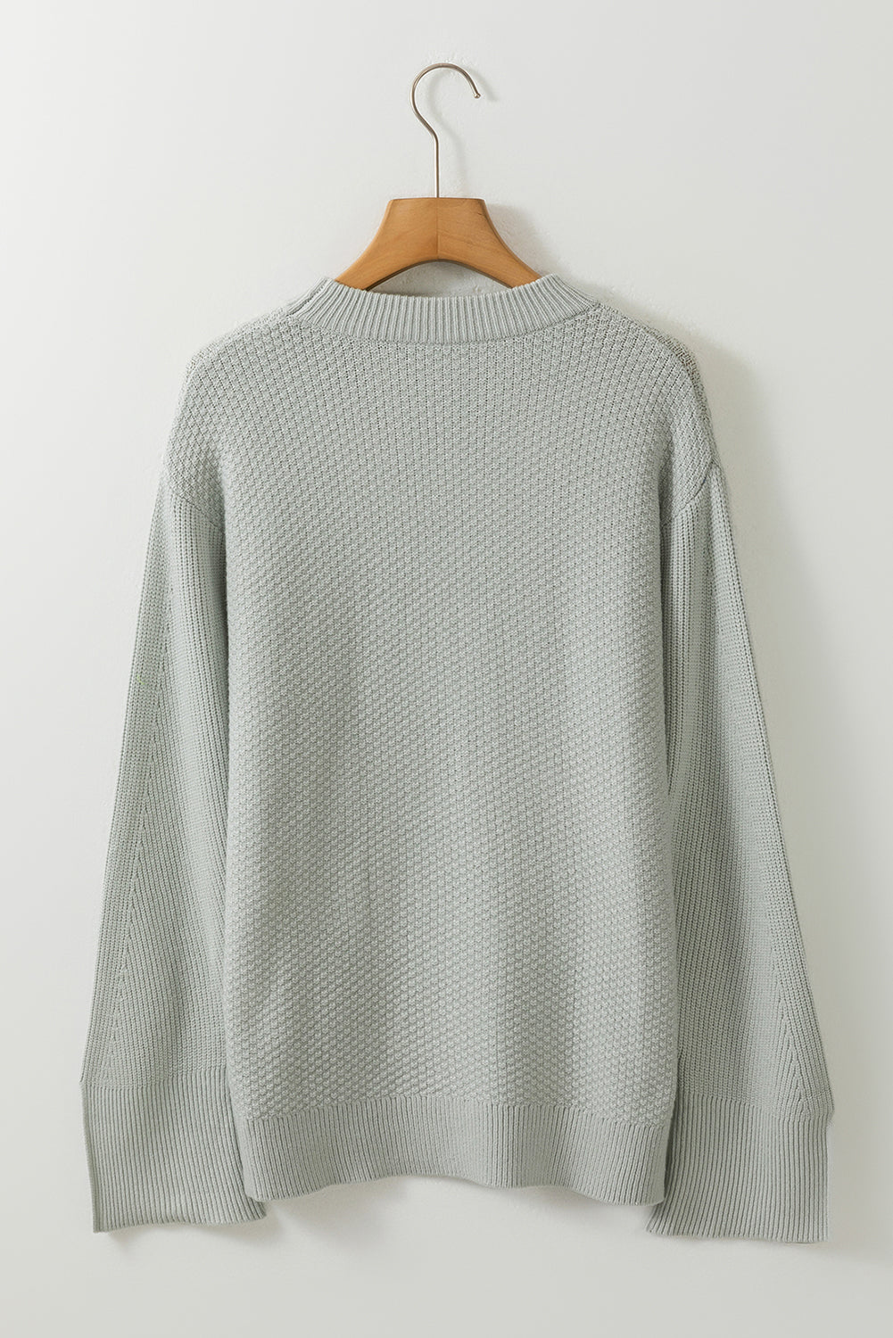 Dark Green Textured Knit Split Cuff Drop Shoulder Loose Sweater - MAD RUFFI