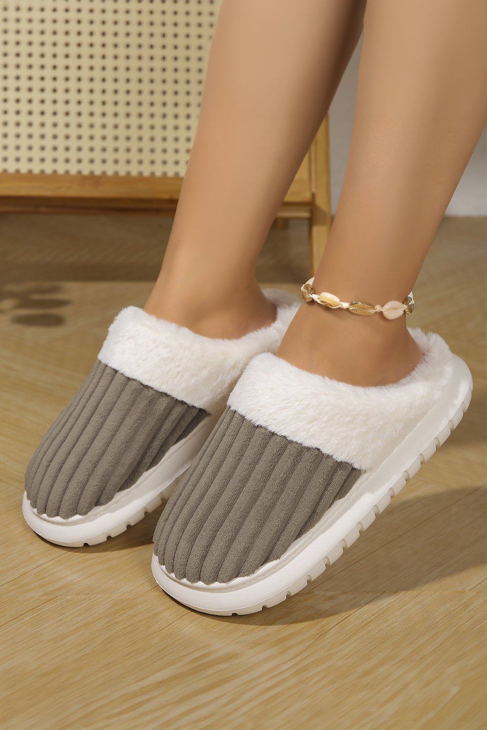 Dark Grey Colorblock Plush House Slippers - MAD RUFFI