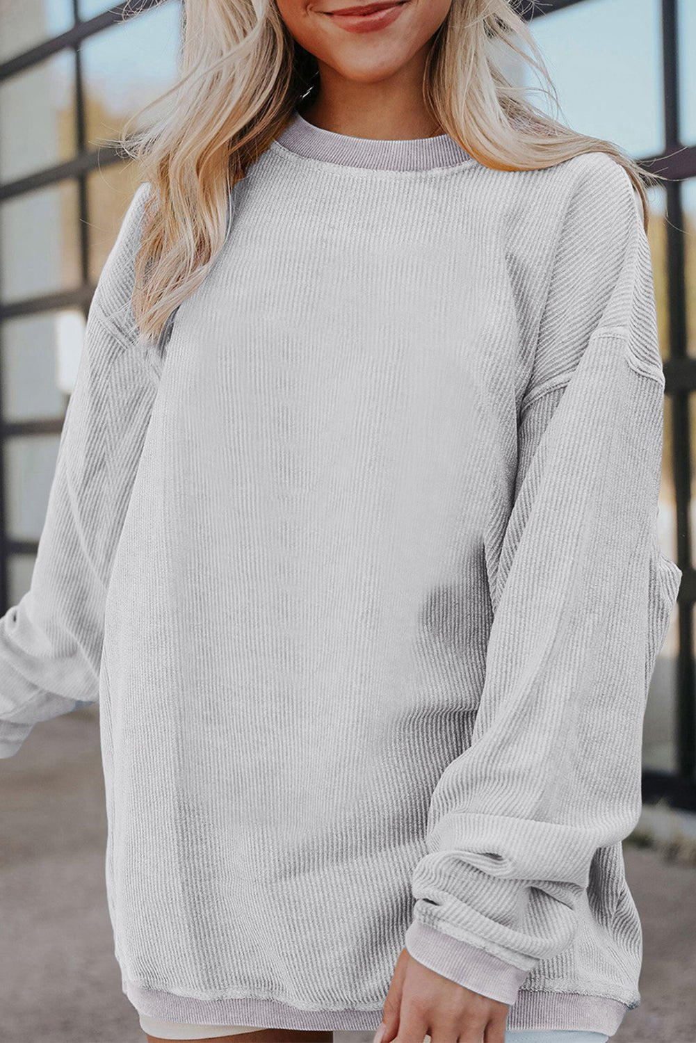 Dark Grey Drop Sleeve Rib Knit Oversized Sweatshirt - MAD RUFFI