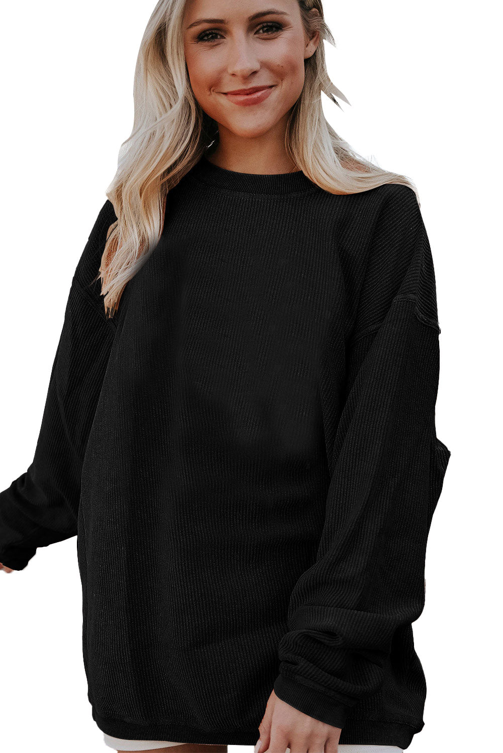 Dark Grey Drop Sleeve Rib Knit Oversized Sweatshirt - MAD RUFFI