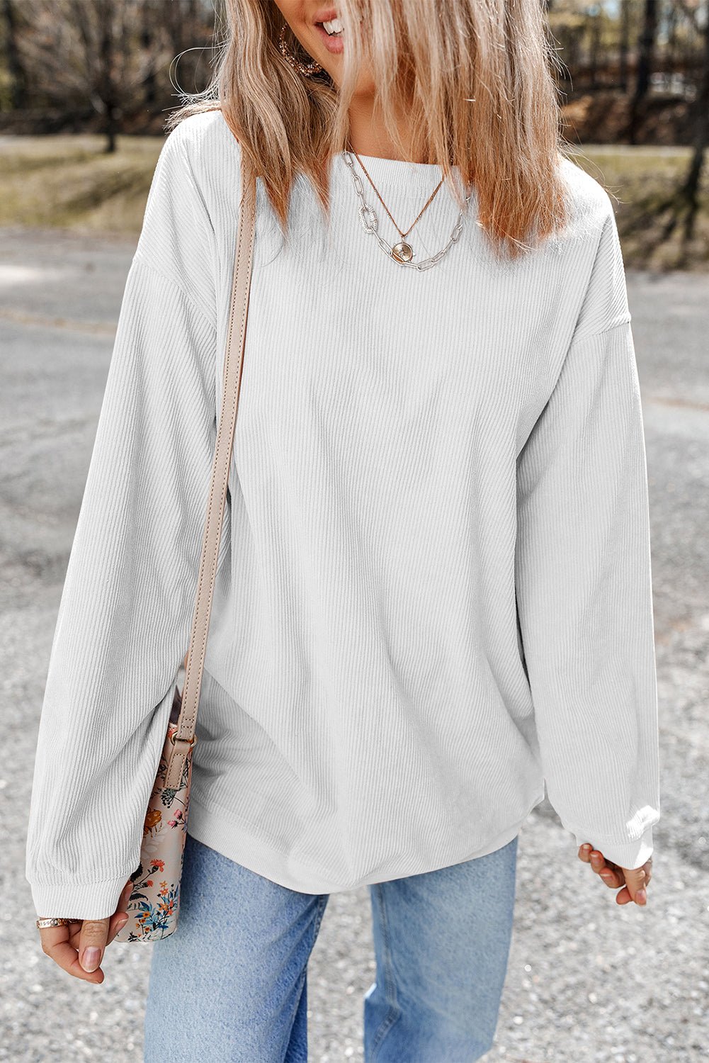 Dark Grey Drop Sleeve Rib Knit Oversized Sweatshirt - MAD RUFFI
