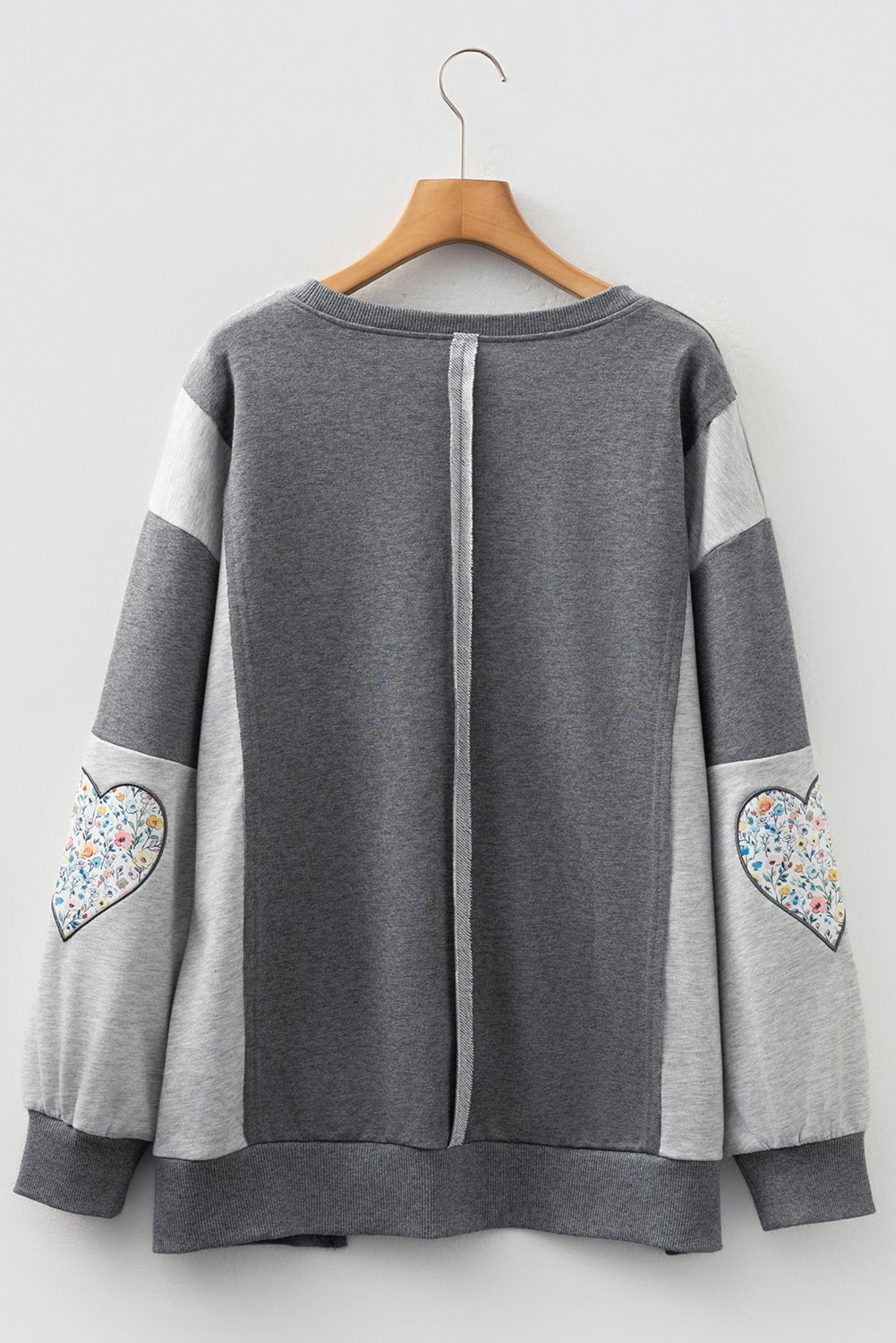 Dark Grey Floral LOVE Graphic Patchwork Uneven Hem Sweatshirt - MAD RUFFI