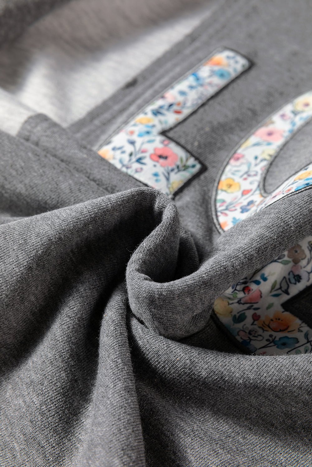 Dark Grey Floral LOVE Graphic Patchwork Uneven Hem Sweatshirt - MAD RUFFI