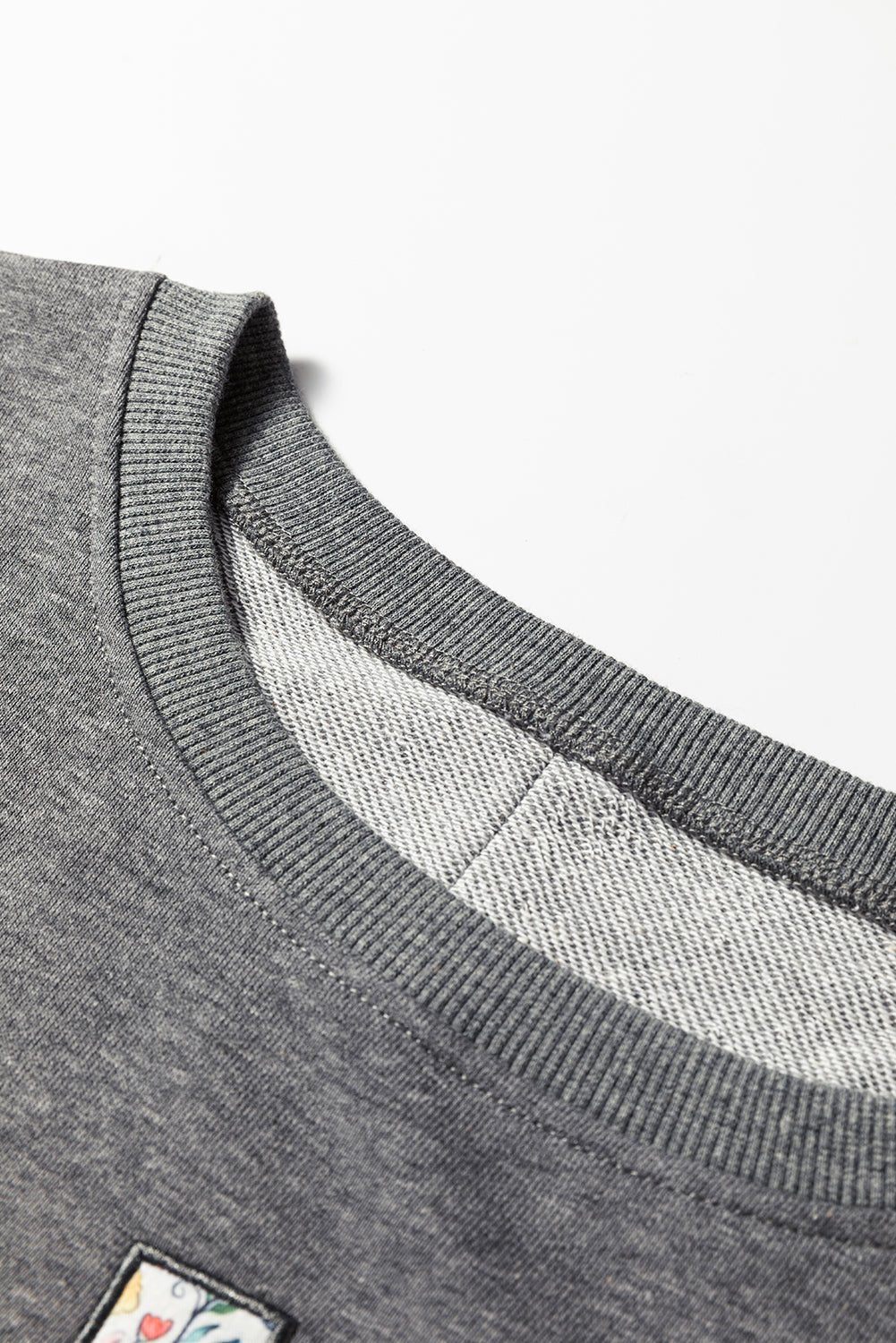 Dark Grey Floral LOVE Graphic Patchwork Uneven Hem Sweatshirt - MAD RUFFI