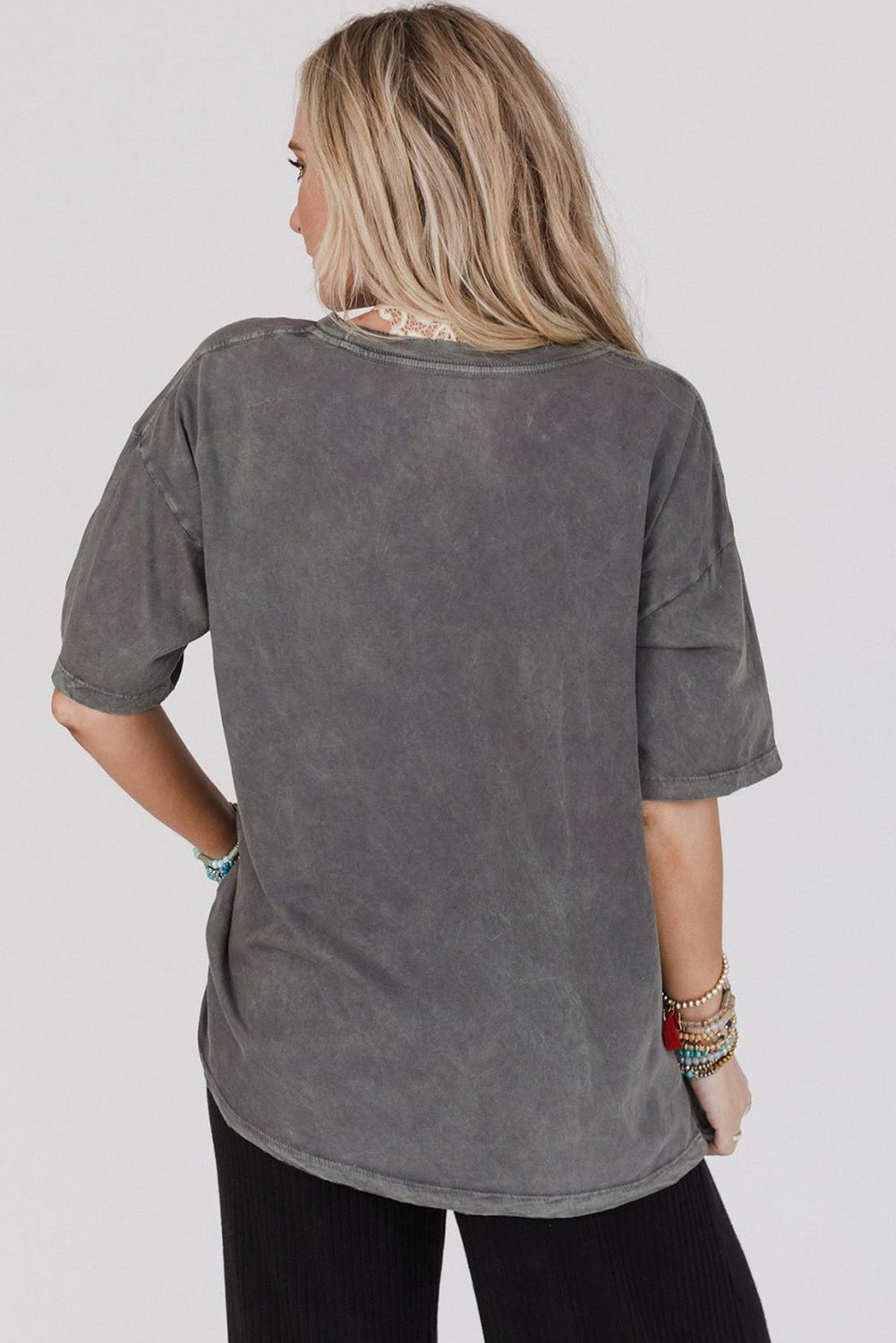 Dark Grey Kindness Butterflies Graphic Mineral Wash Loose Tee - MAD RUFFI
