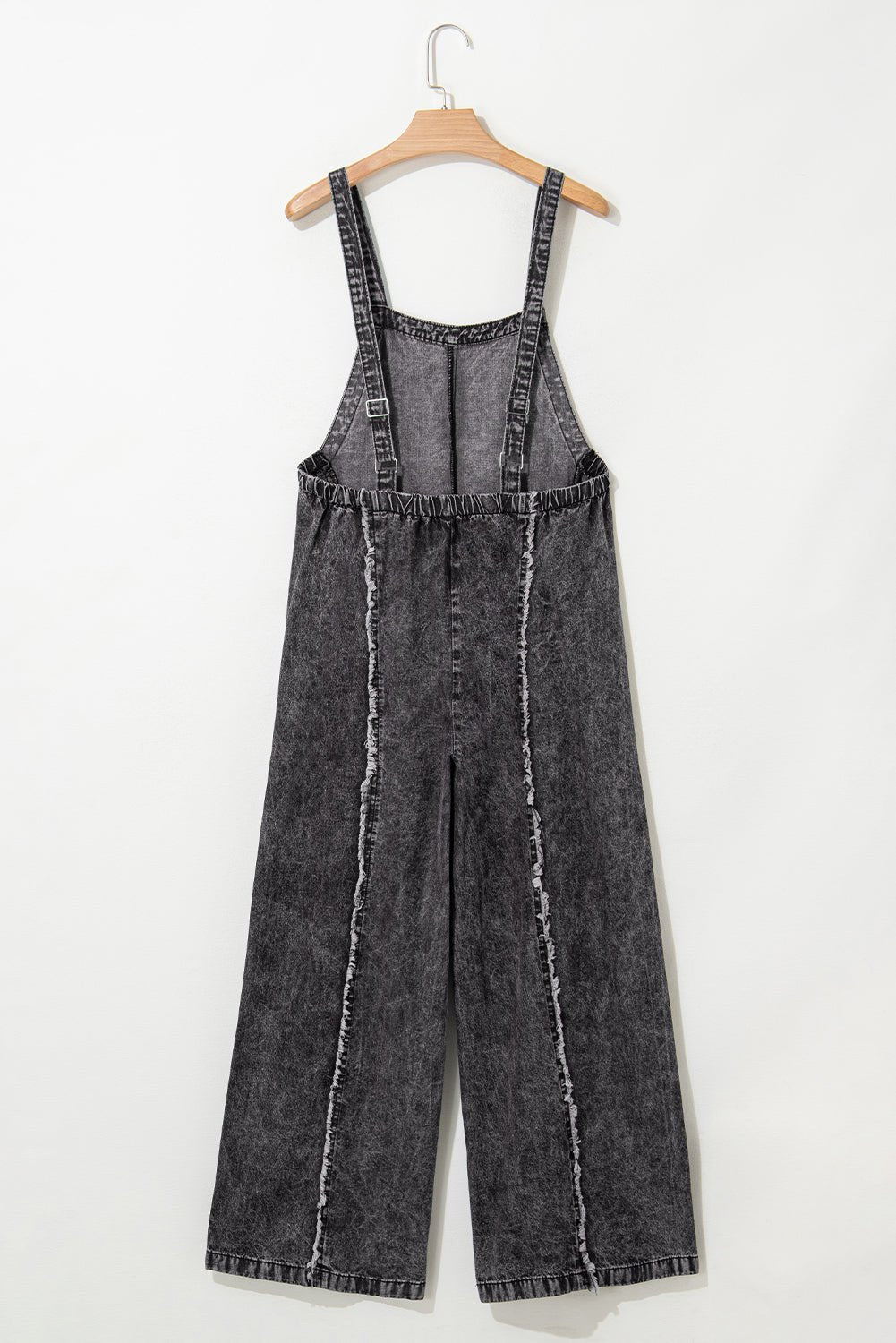 Dark Grey Light Wash Frayed Exposed Seam Wide Leg Denim Overalls - MAD RUFFI