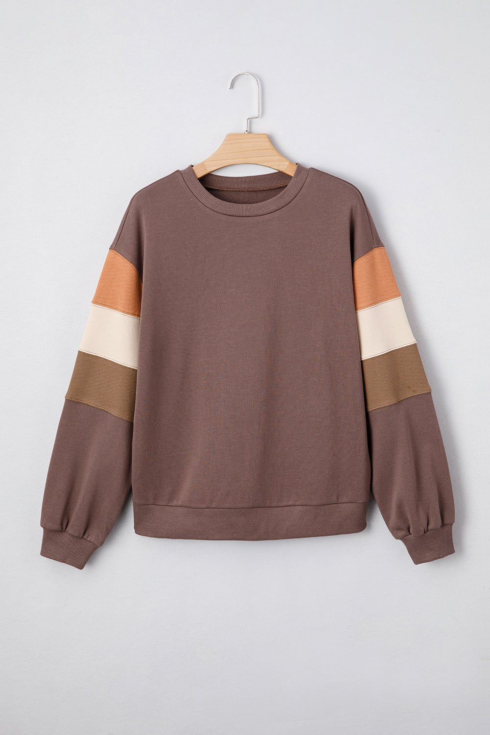 Dark Khaki Colorblock Drop Shoulder Pullover Casual Sweatshirt - MAD RUFFI