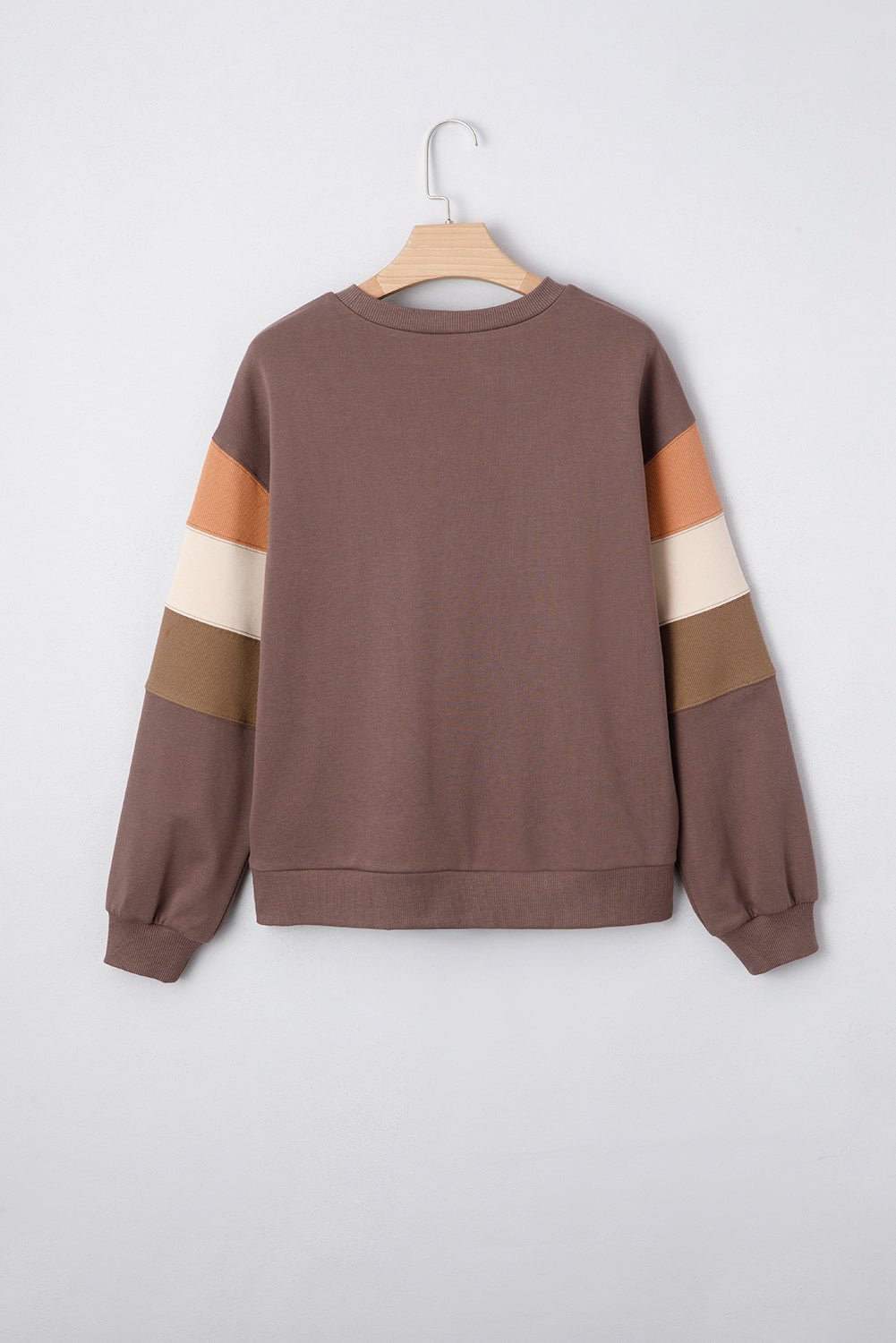 Dark Khaki Colorblock Drop Shoulder Pullover Casual Sweatshirt - MAD RUFFI