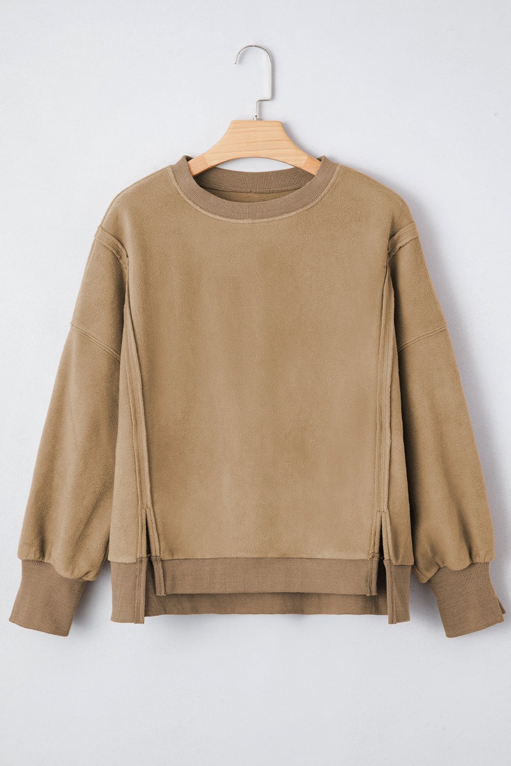 Dark Khaki Fuzzy Sherpa Splicing Pullover Sweatshirt - MAD RUFFI