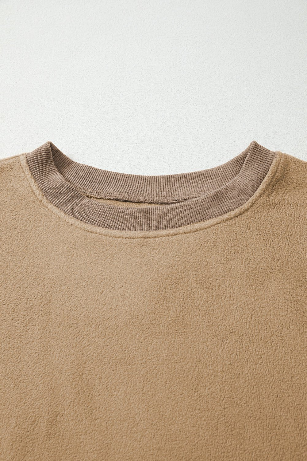 Dark Khaki Fuzzy Sherpa Splicing Pullover Sweatshirt - MAD RUFFI