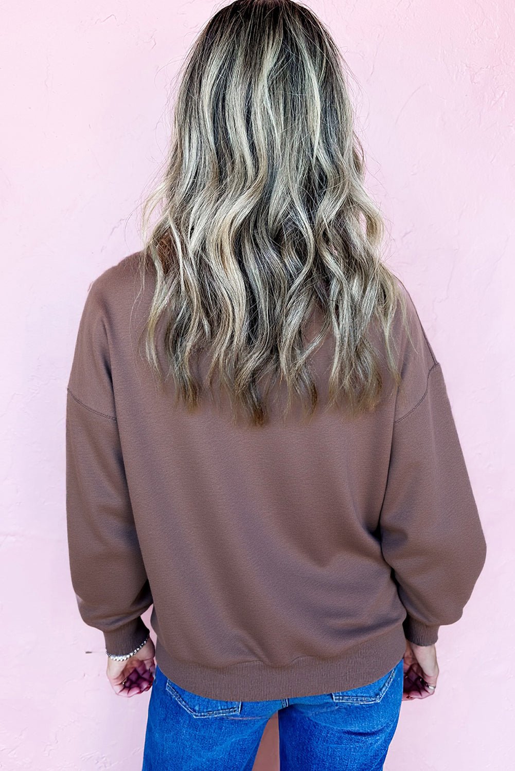 Dark Khaki Terry Bow Pattern Drop Shoulder Sweatshirt - MAD RUFFI