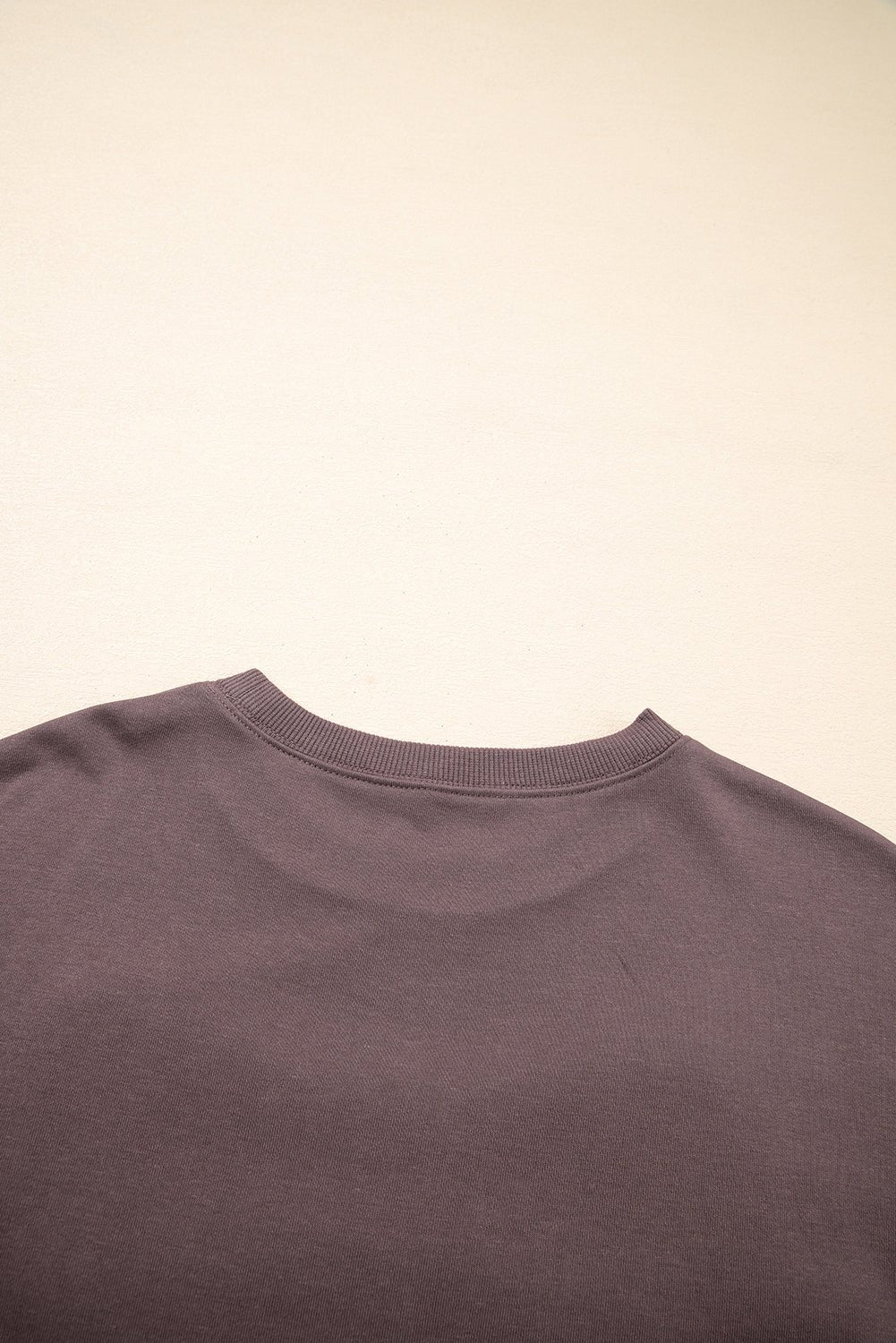 Dark Khaki Terry Bow Pattern Drop Shoulder Sweatshirt - MAD RUFFI