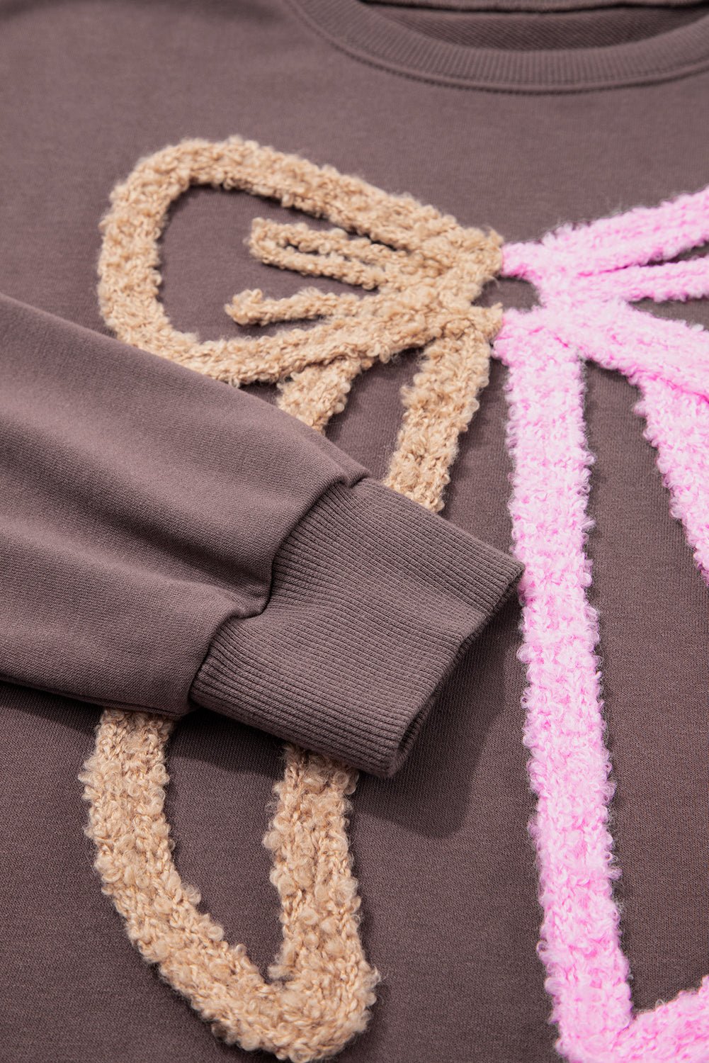 Dark Khaki Terry Bow Pattern Drop Shoulder Sweatshirt - MAD RUFFI