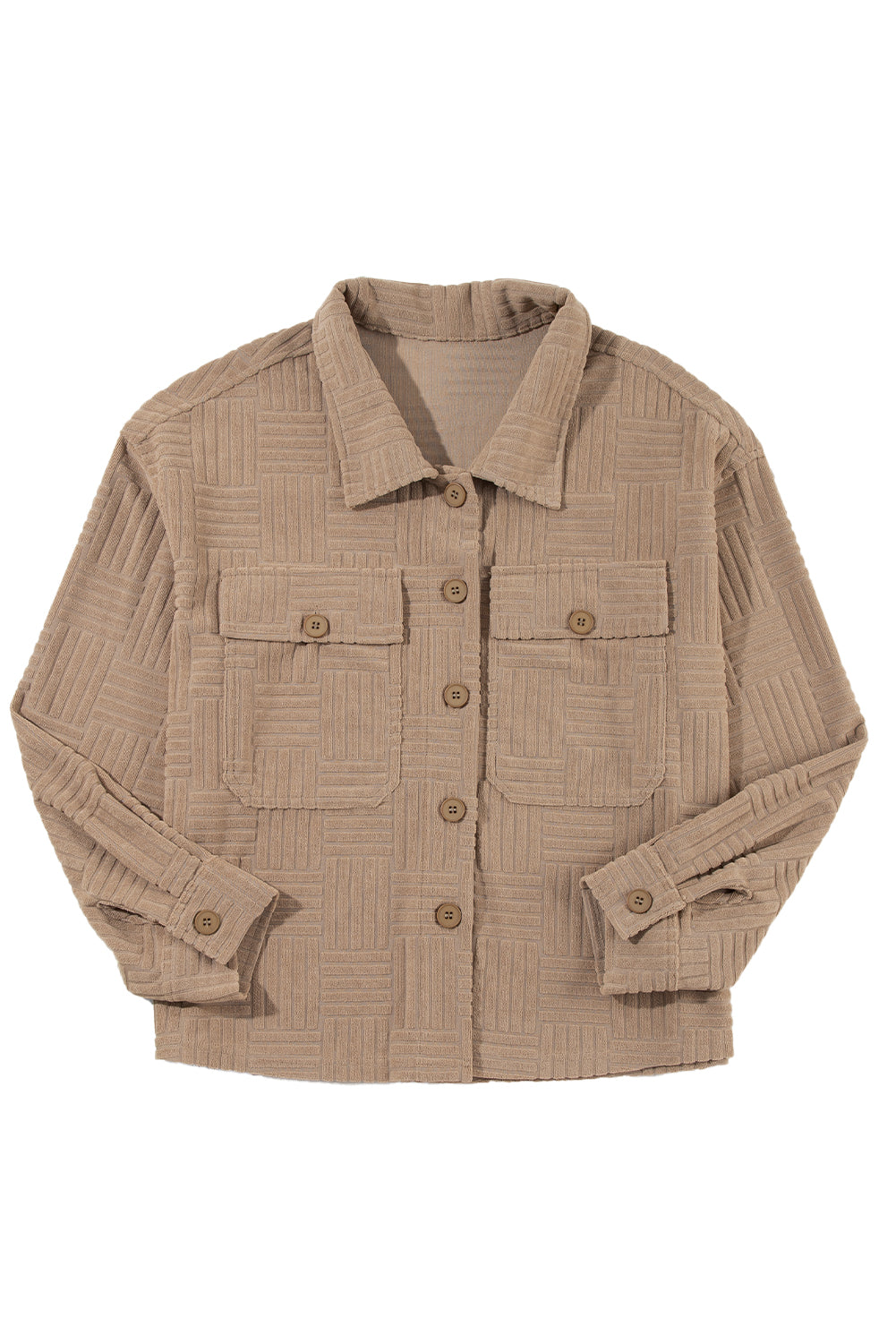 Dark Khaki Textured Chest Pocket Button Up Shacket - MAD RUFFI