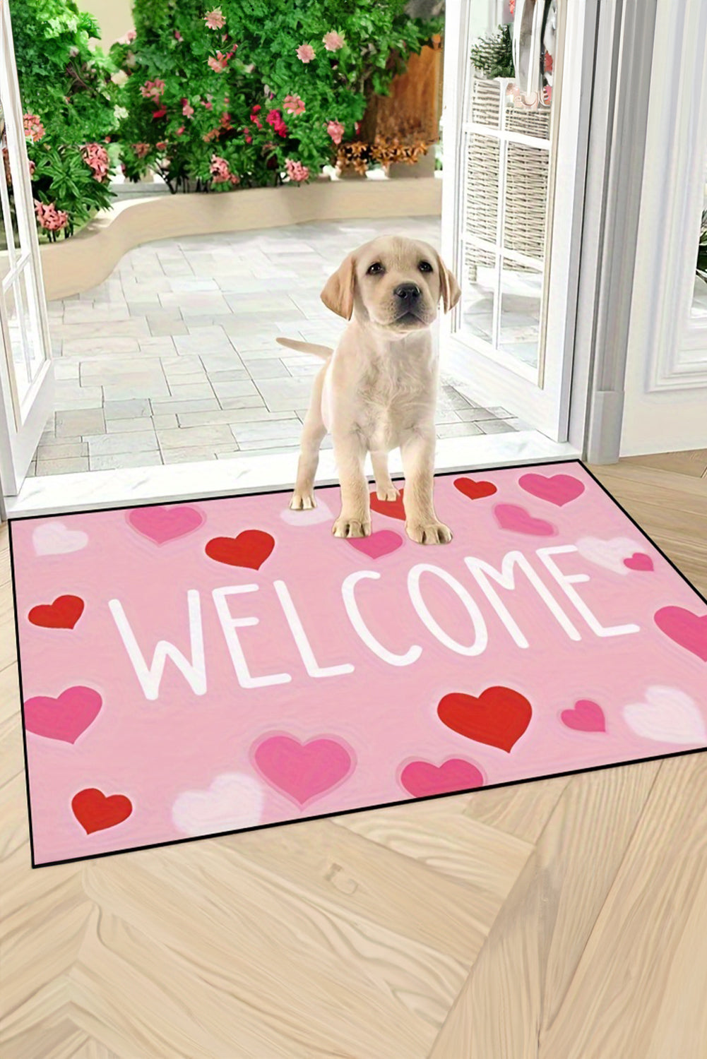 Pink Valentines Heart Pattern WELCOME Printed Non-Slip Door Mat