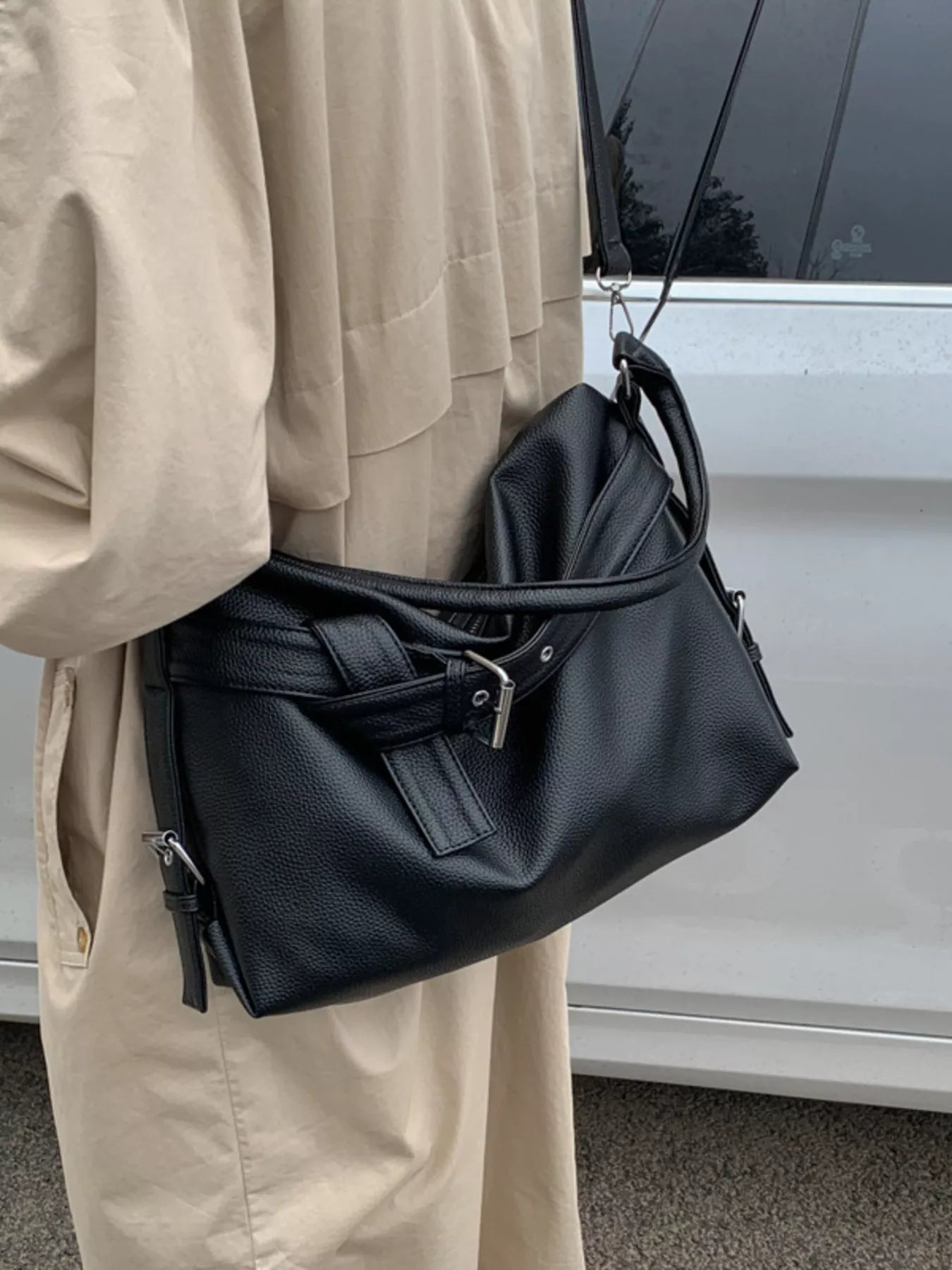 Decor Buckle Leather Shoulder Bag - MAD RUFFI