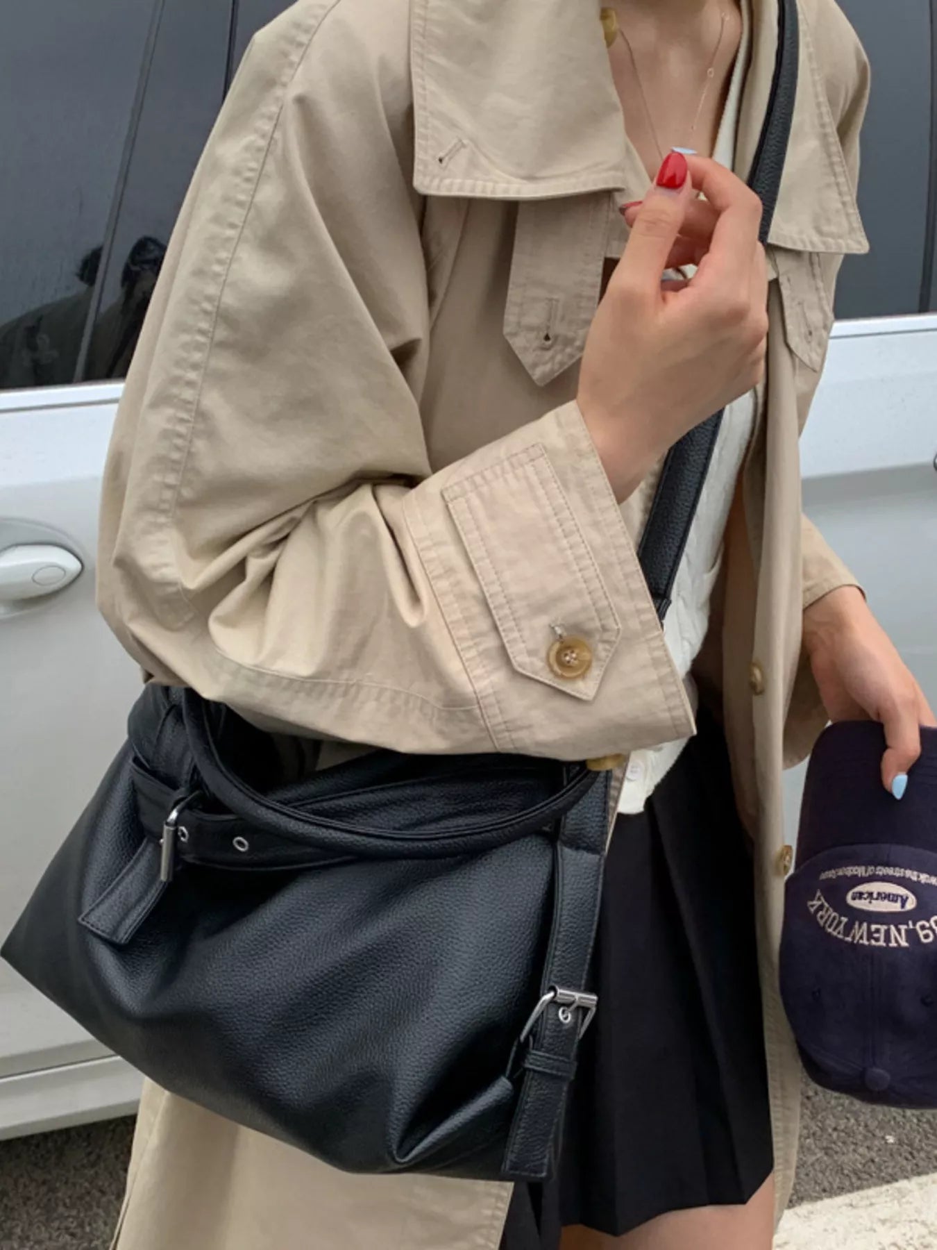 Decor Buckle Leather Shoulder Bag - MAD RUFFI