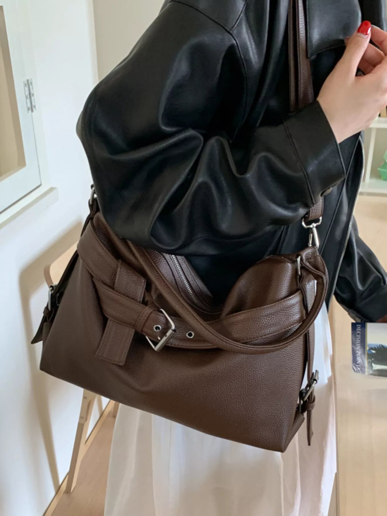 Decor Buckle Leather Shoulder Bag - MAD RUFFI