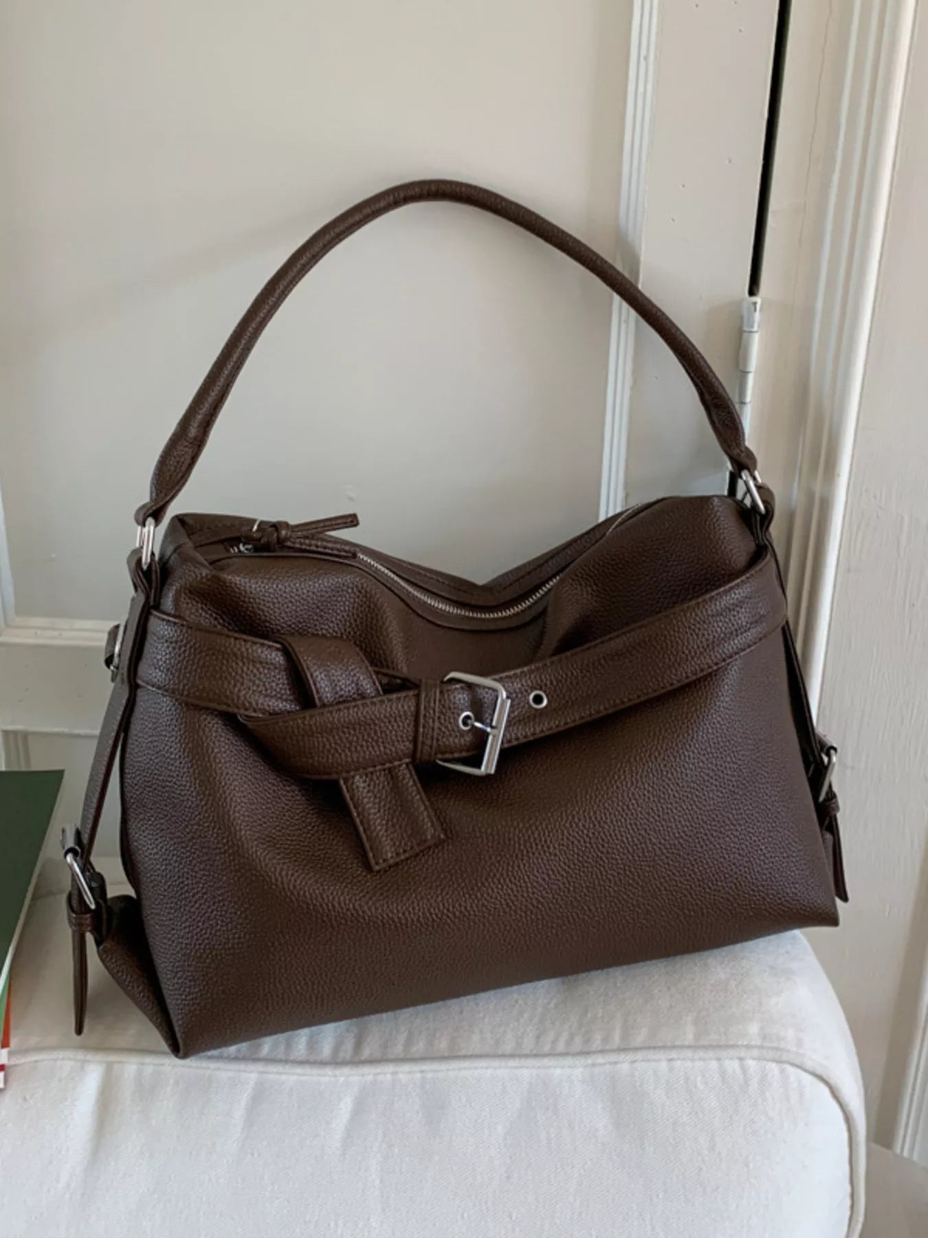 Decor Buckle Leather Shoulder Bag - MAD RUFFI