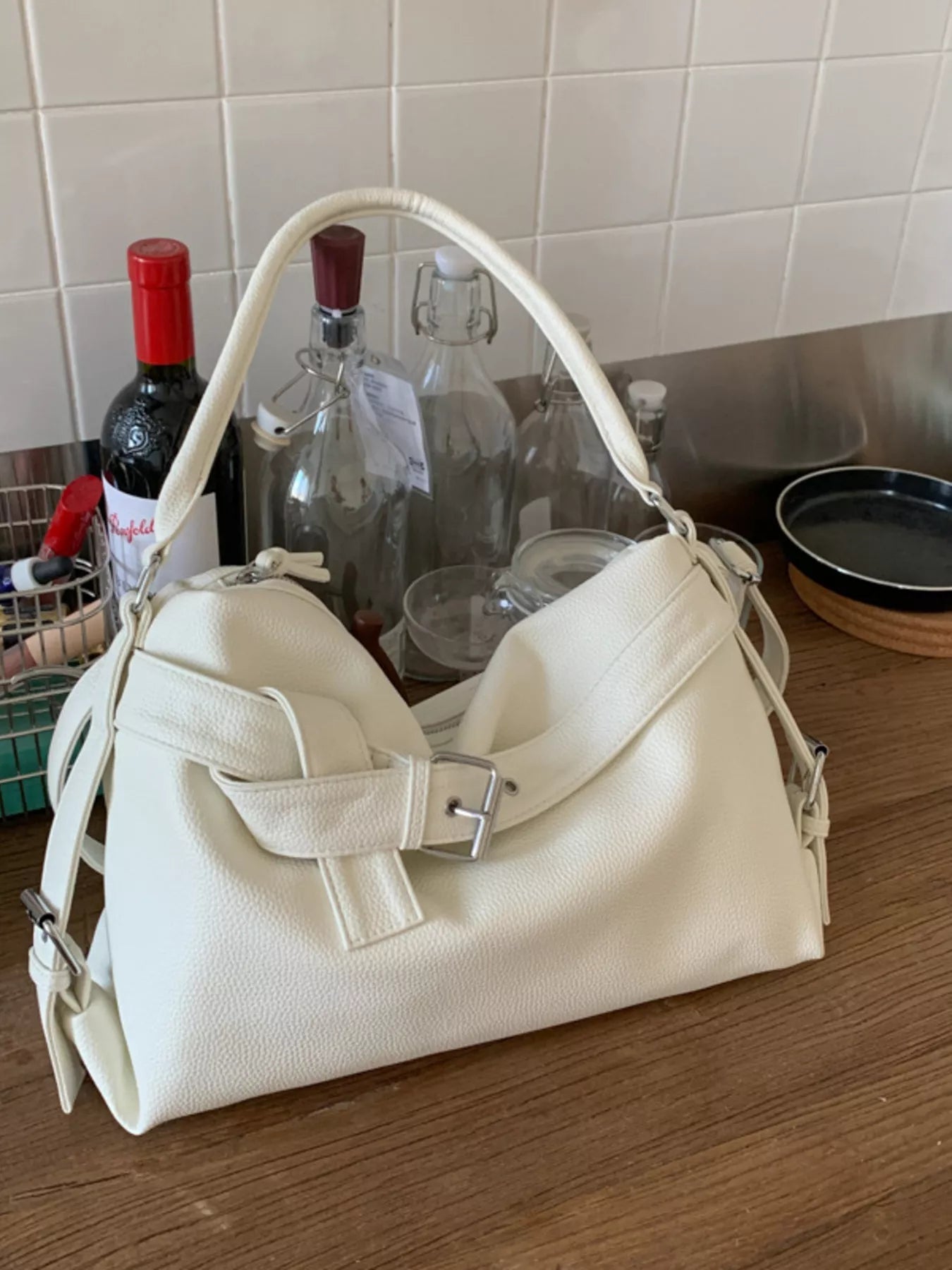 Decor Buckle Leather Shoulder Bag - MAD RUFFI