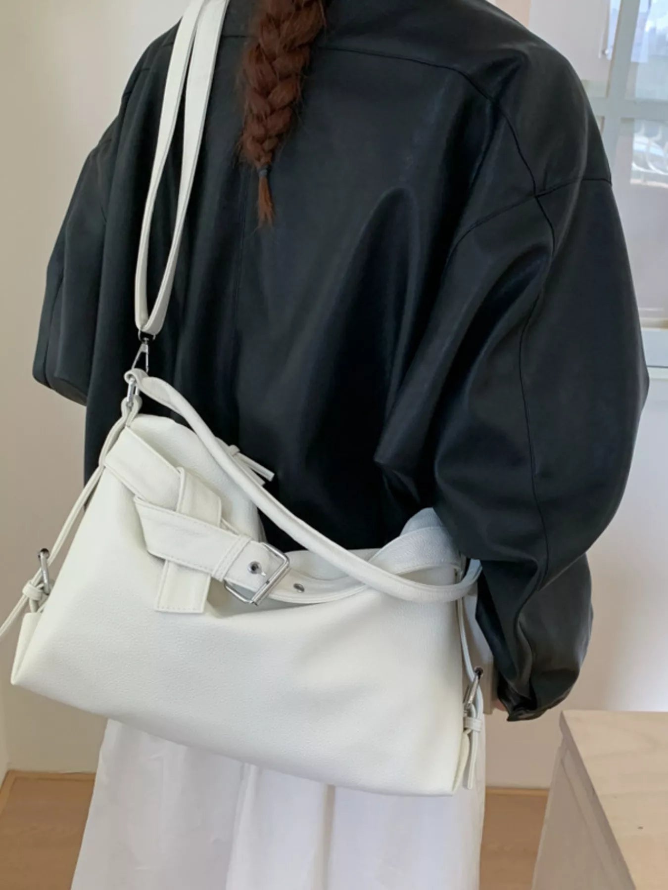 Decor Buckle Leather Shoulder Bag - MAD RUFFI